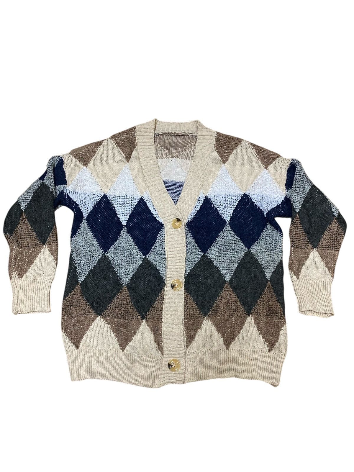 Japanese Brand × Vintage Vintage Unbrand Diamond Motive Cardigan Knit (C4) Size US L / EU 52-54 / 3 - 1 Thumbnail