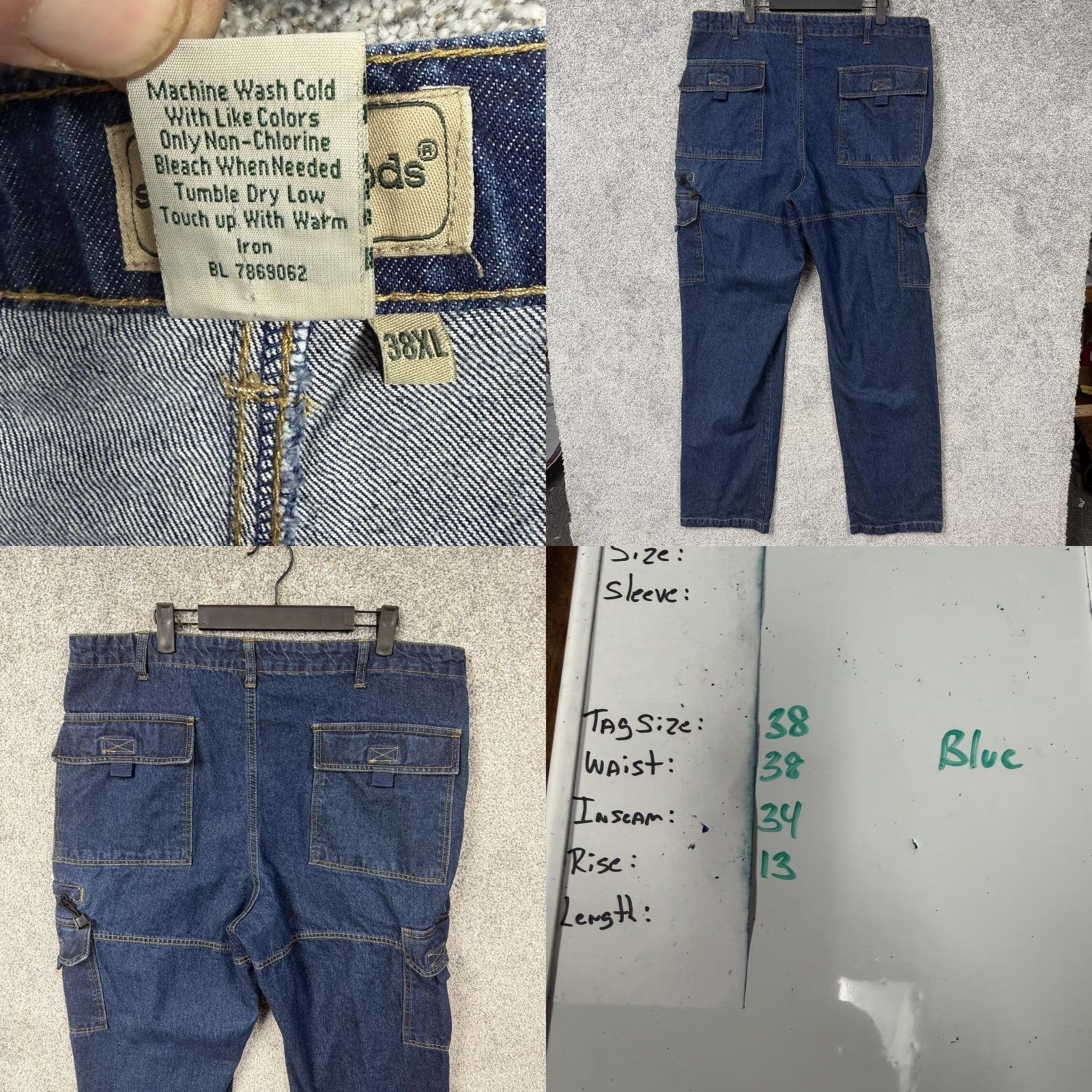 Denime Scandia Woods Mens 38x34 Cargo Jeans Blue Denim Workwear Big & Tall USA Pocketed Straight Rise High 13in 100% Cotton Size US 38 / EU 54 - 8 Thumbnail