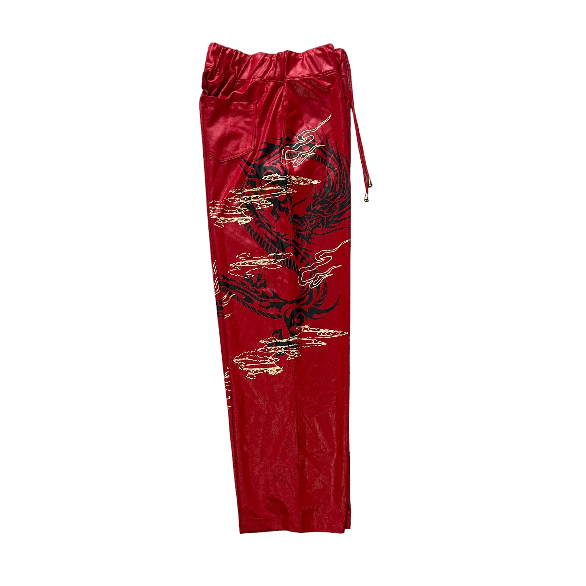 Japanese Brand SUKAJAN DRAGON DRAWSTRING RED PANTS #7789-176 Size US 35 - 2 Thumbnail