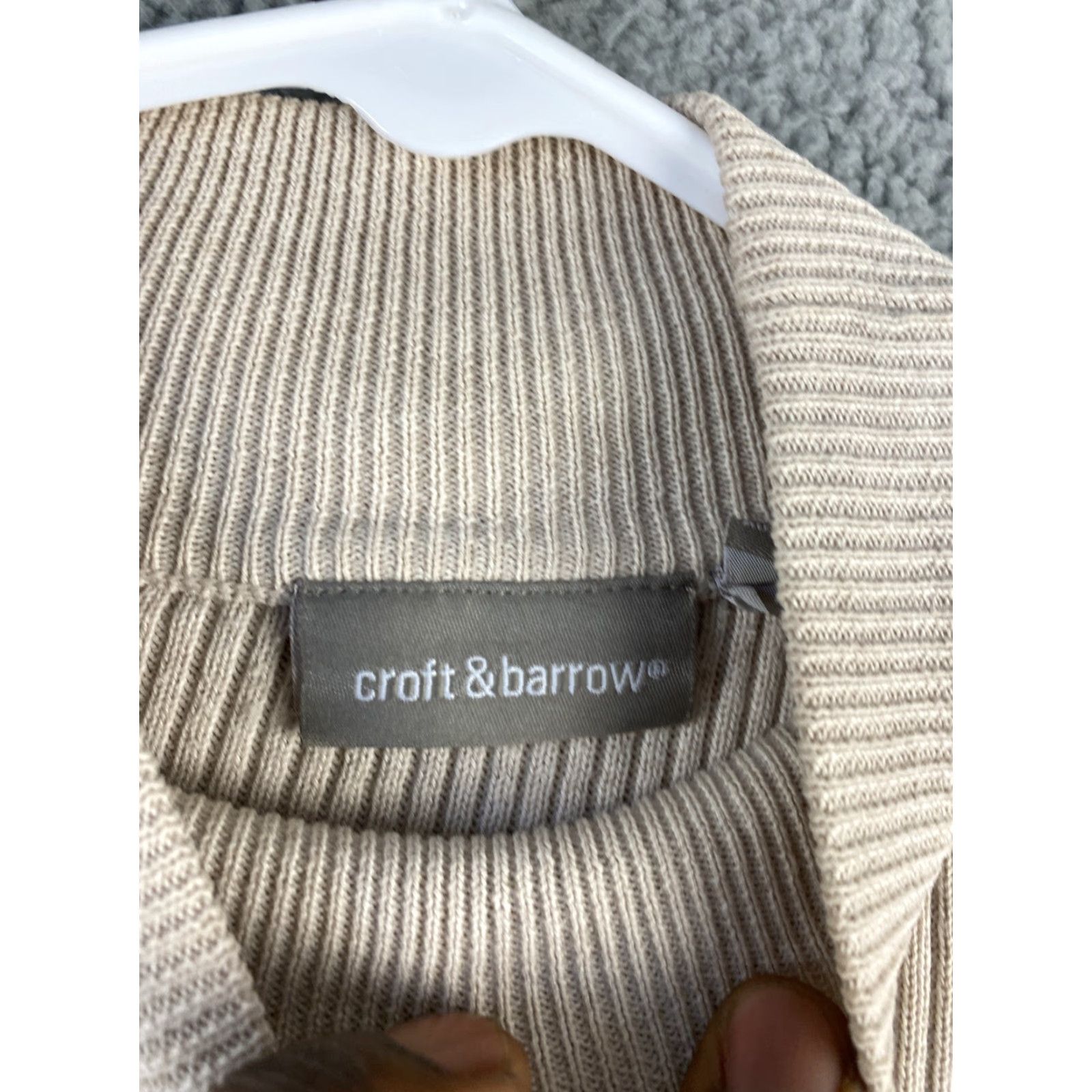 Croft & Barrow Croft & Barrow Women's Sweater Pullover Size M Tan & Cream Cotton Waffle-Knit High Neck Long Sleeve Size M / US 6-8 / IT 42-44 - 4 Thumbnail