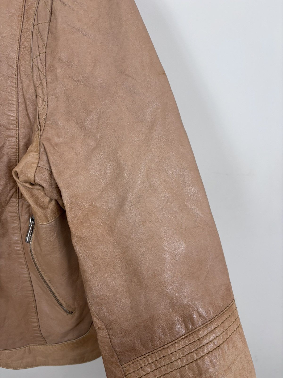 ARMA Arma Collection Women’s Beige Brown Biker Leather Jacket Size XL / US 12-14 / IT 48-50 - 12 Thumbnail