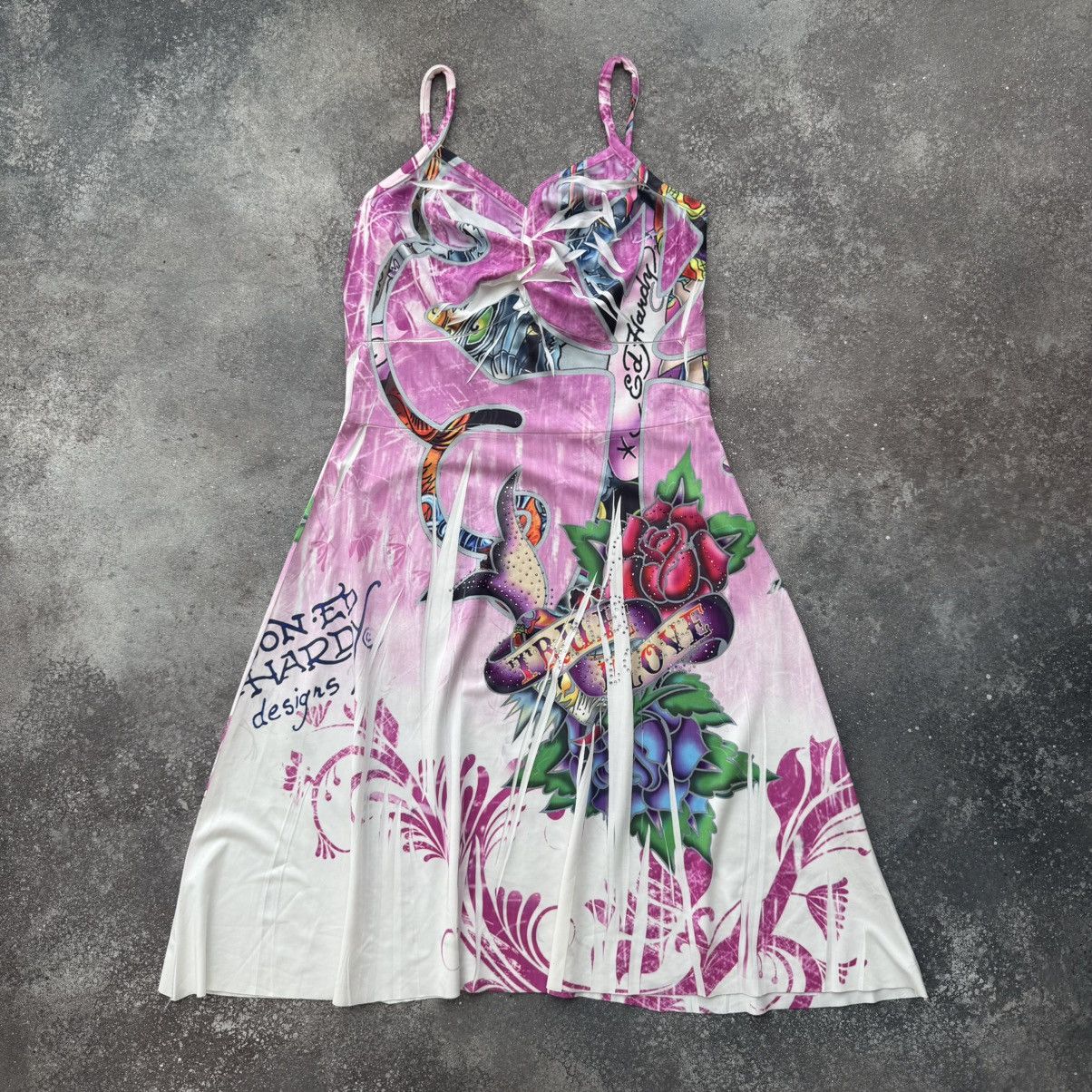 Ed Hardy Vintage Y2K True Love Rose Pink Dress - joarbit.com
