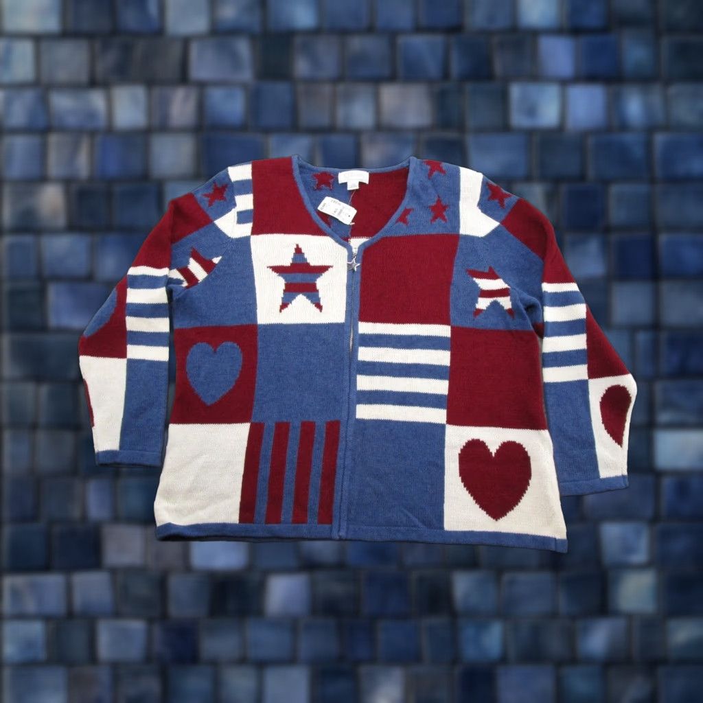 Vintage **VTG CJ Checkered Patriotic Women's 1X Cardigan** User: VTG CJ Checkered Patriotic Women's Size 1X Cardigan Size XL / US 12-14 / IT 48-50 - 1 Thumbnail