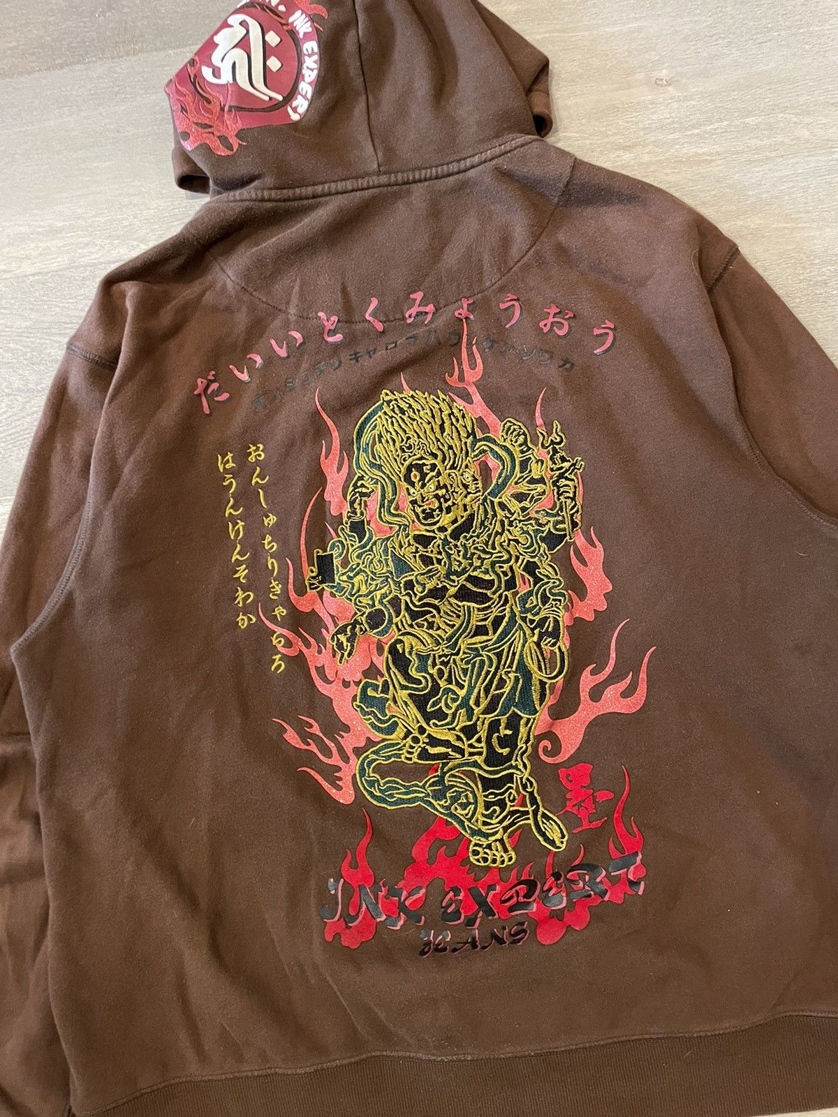 image of Crazy Vintage Y2K Osaka Big Train Hoodie Chocolate Ed Hardy in Chocolate Brown, Men's (Size XL)