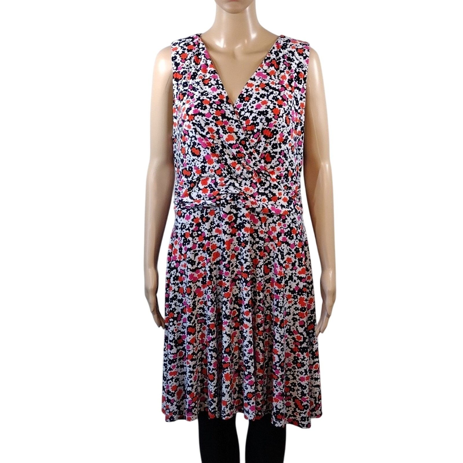 Tommy Hilfiger Tommy Hilfiger Navy Pink Orange Floral Flower Stretchy Dress Size XL / US 12-14 / IT 48-50 - 1 Thumbnail