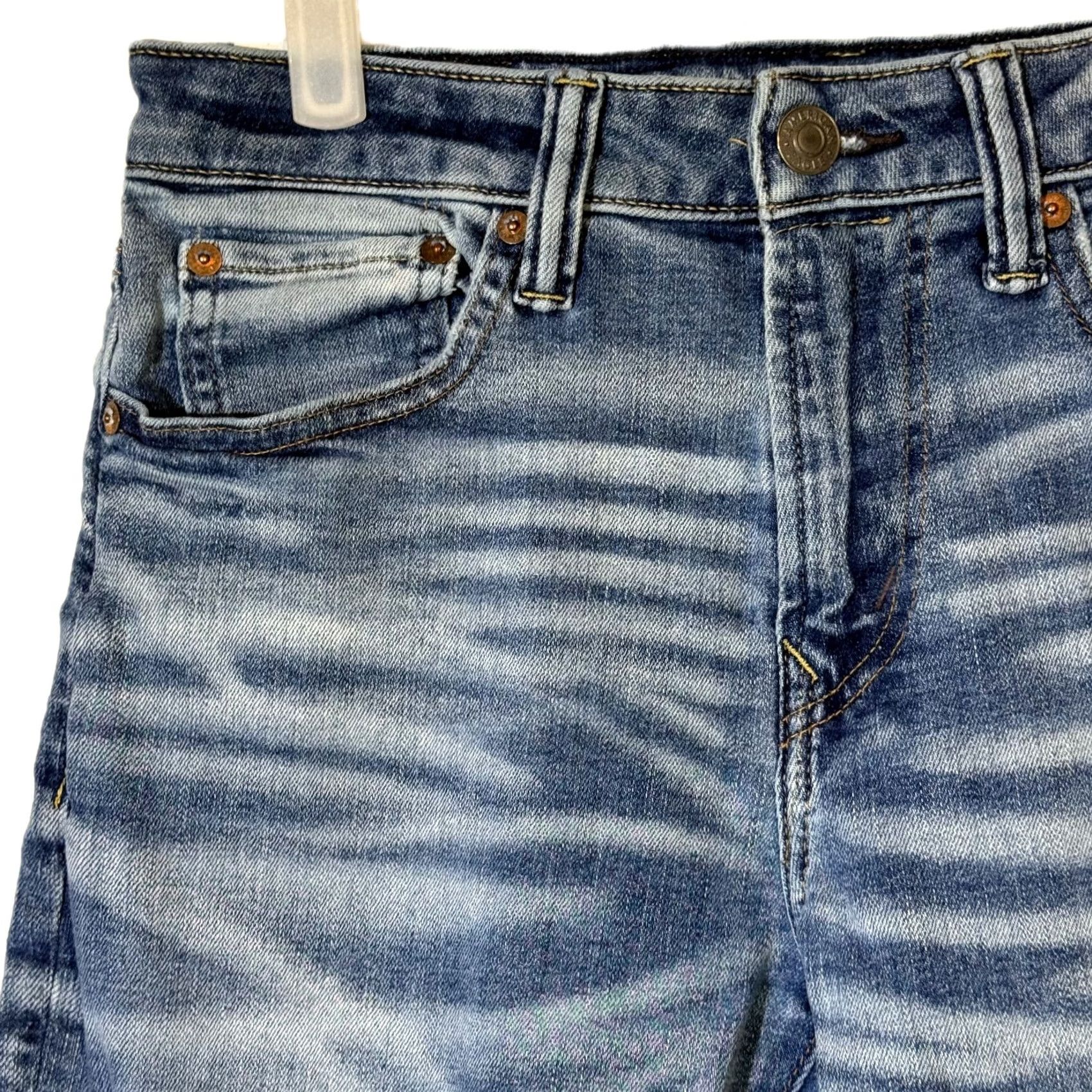 American Eagle Outfitters American Eagle Outfitters Jeans Women Whiskered Stretch 29 X 30 Blue Denim Skinny Leg, Regular, Medium Wash, 5-Pocket, Button Zip, Excellent Size 29" - 4 Thumbnail