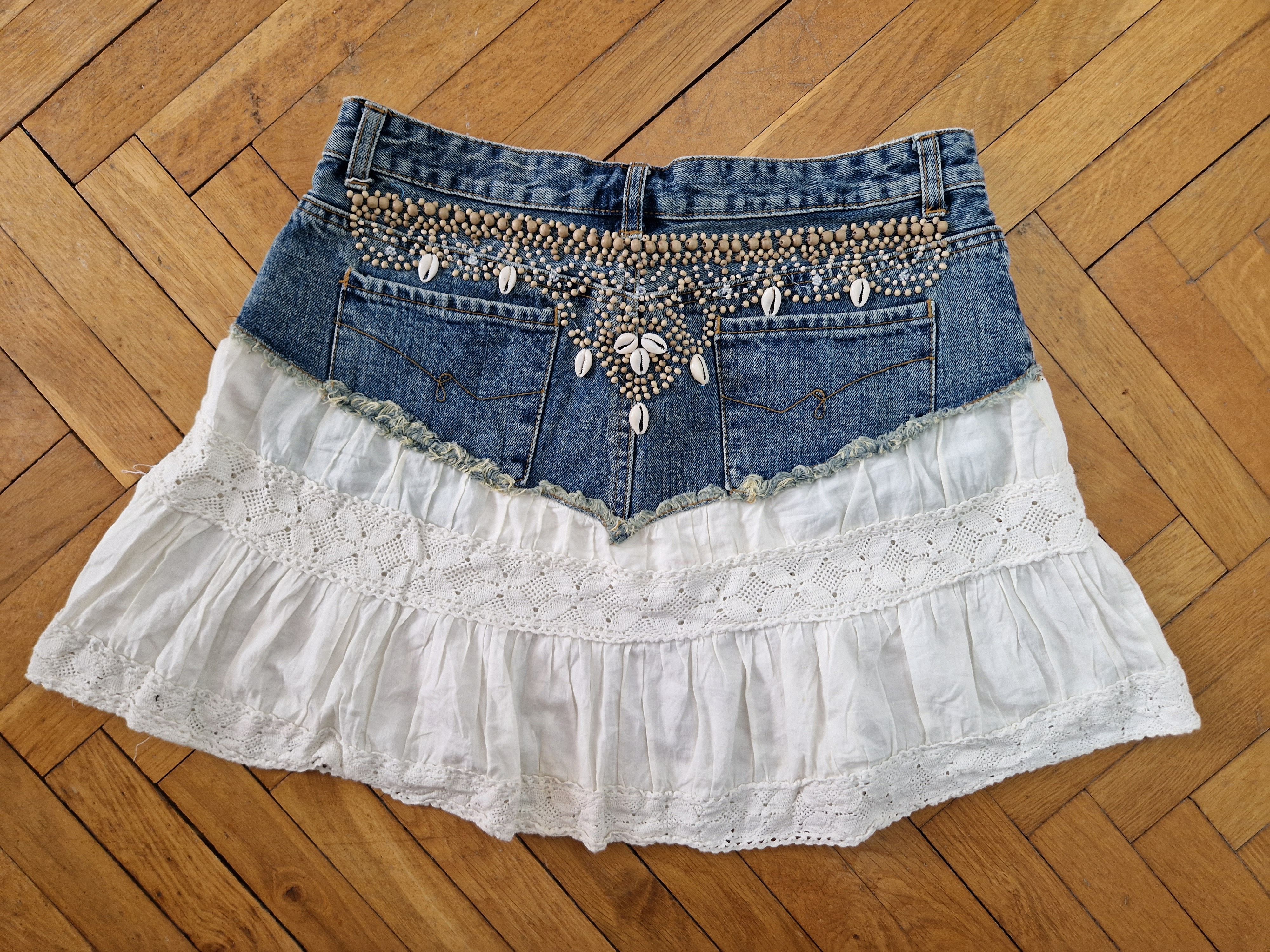 Vintage vintage embroidered shells denim lace white skirt Size 27" / US 4 / IT 40 - 4 Thumbnail