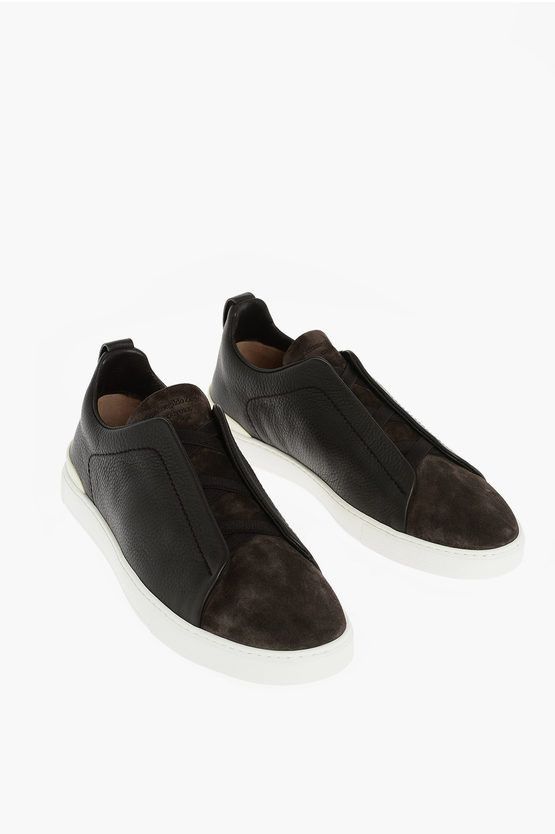 image of Ermenegildo Zegna Couture Xxx Suede And Textured Leather Sneakers in Brown, Men's (Size 7)
