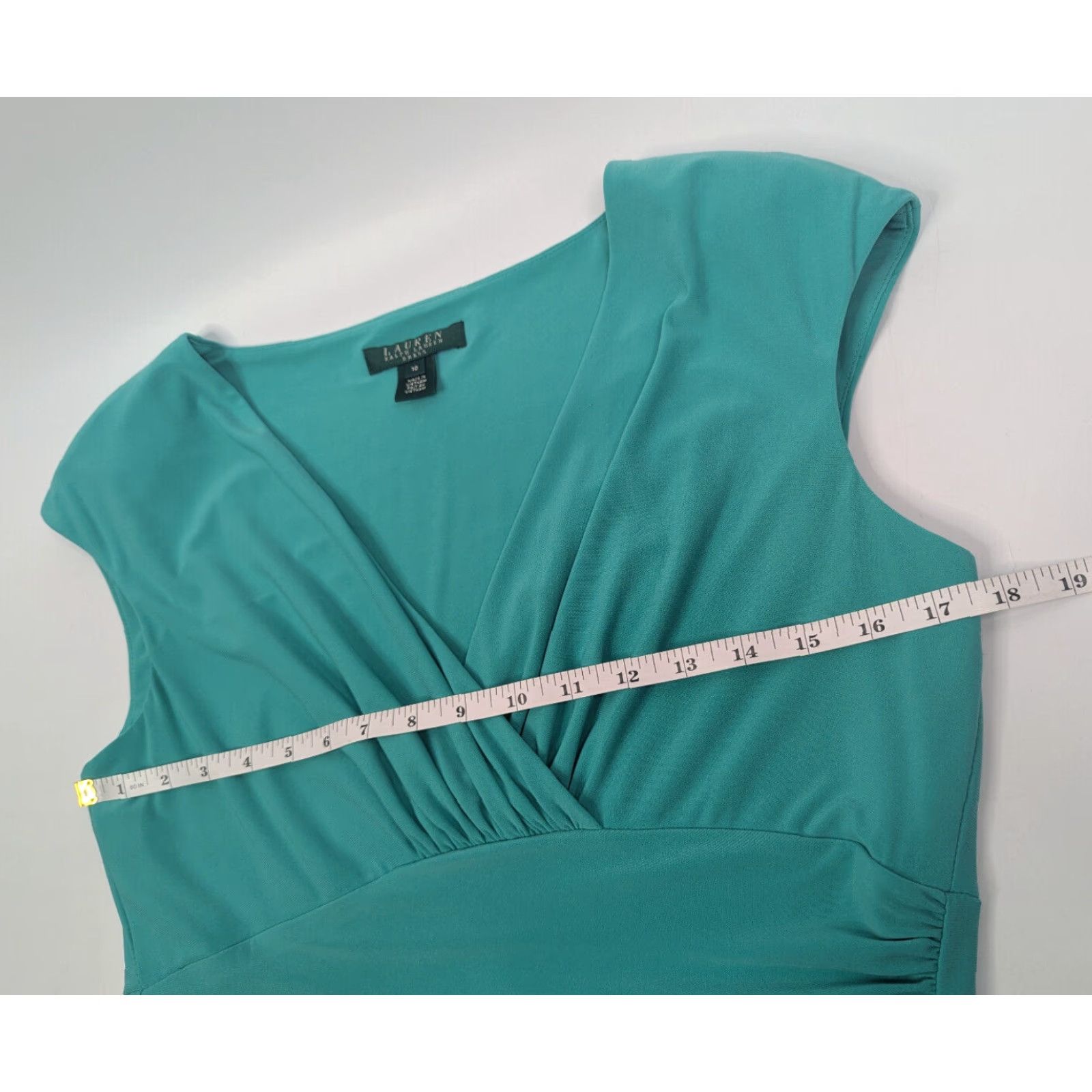 Ralph Lauren Lauren Ralph Lauren Sleeveless Dress Womens Sz 10 Green Ruched Pleated Faux Wrap A-Line Dress Size L / US 10 / IT 46 - 6 Thumbnail