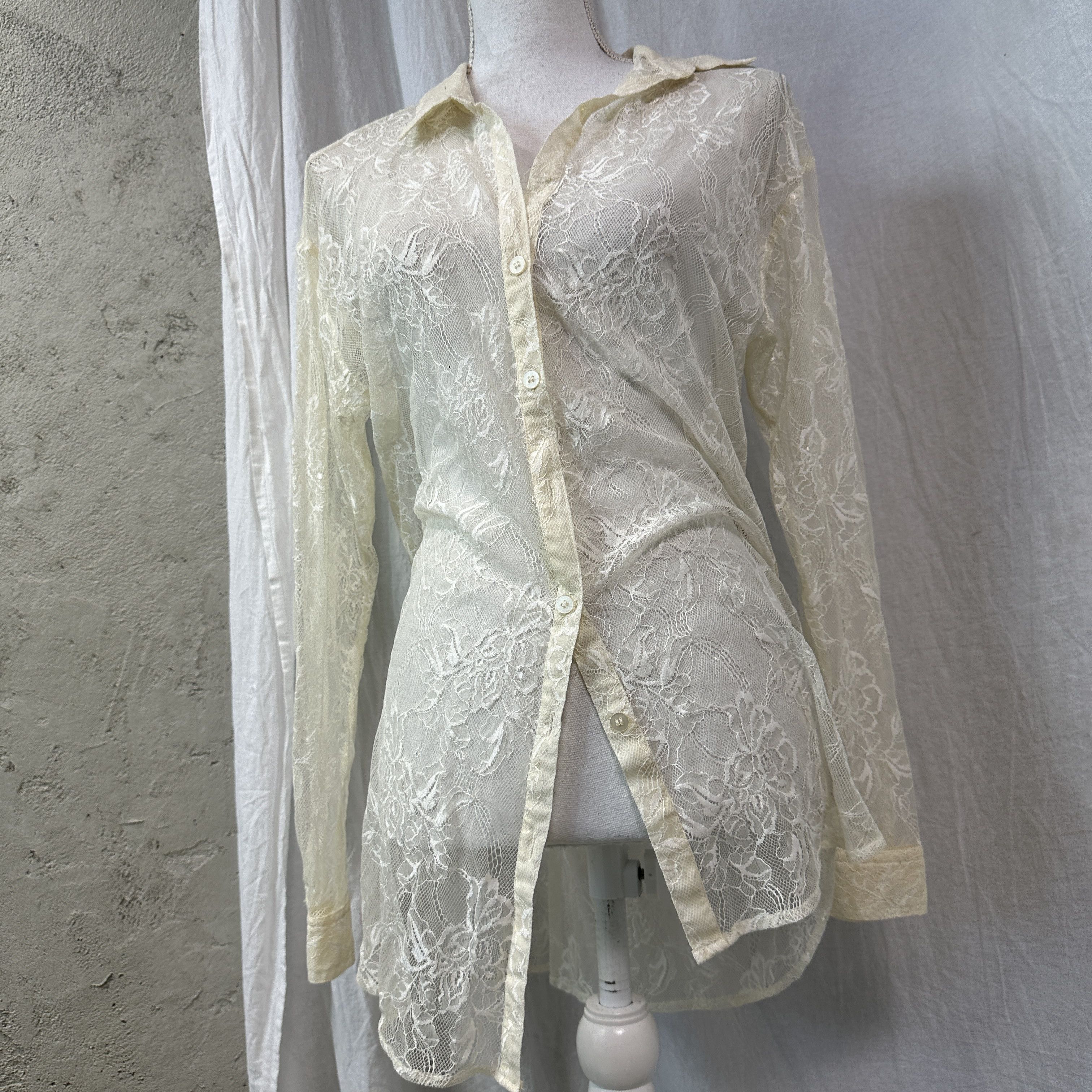 Vintage Vintage Avant Garde Mesh Sheer Lace Shirt Y2K Size M / US 6-8 / IT 42-44 - 2 Thumbnail