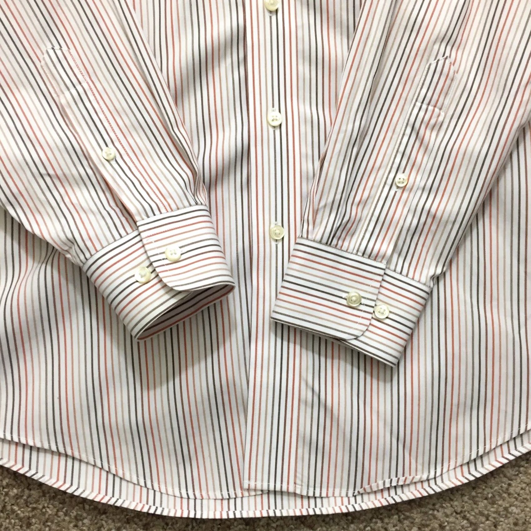 Jos. A. Bank Jos. A. Bank Shirt Mens Medium White Orange Striped Long Sleeve Button Up Size US M / EU 48-50 / 2 - 4 Thumbnail