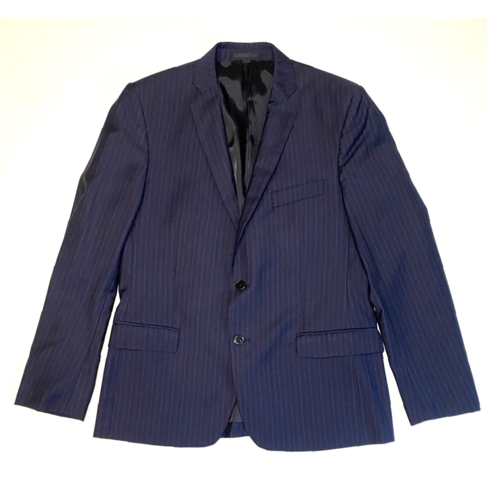 Versace VINTAGE Versace Collection Men's Wool Suit Jacket Navy 40 IT 50 Single-Breasted Two-Button Striped 3-Button Sleeve Regular Adult Mens Size 40R - 3 Thumbnail