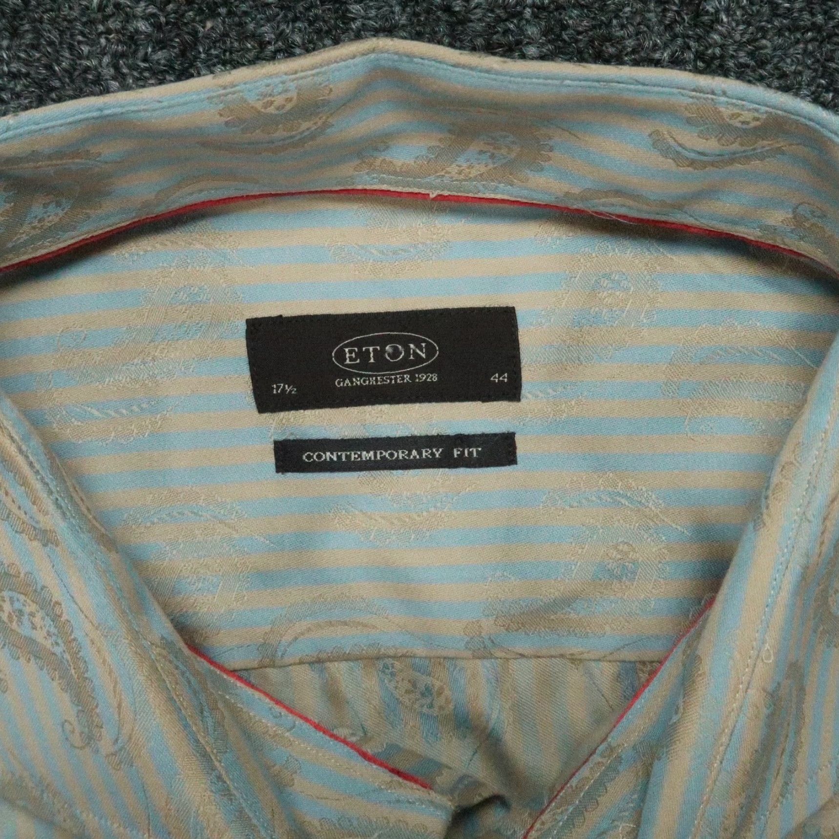 Eton Eton Shirt Men Extra Large Gold Blue Paisley Stripe Contemporary Fit Long Sleeve Size US XL / EU 56 / 4 - 3 Thumbnail