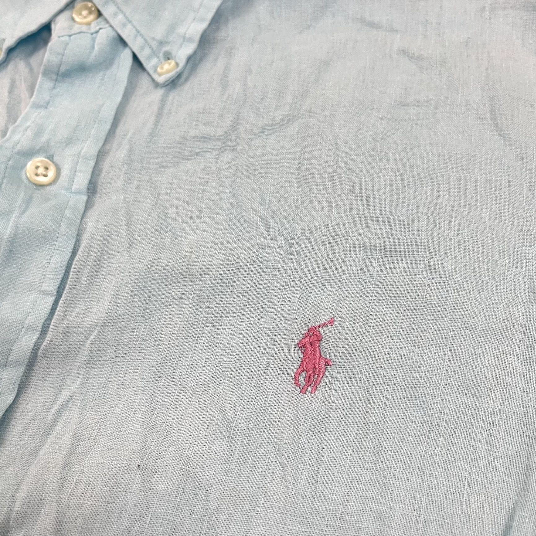 Ralph Lauren Ralph Lauren Button-Up Shirt Mens Medium Icy Blue 100% Linen Short Sleeve Preppy Size US M / EU 48-50 / 2 - 2 Thumbnail