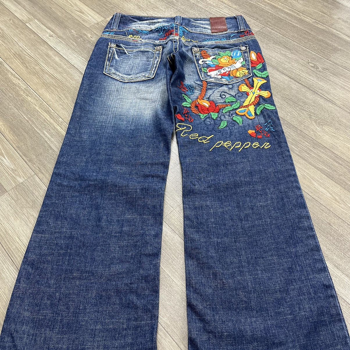If Six Was Nine × Japanese Brand × Le Grande Bleu (L.G.B.) RedPepper Embroidered Distressed Flared Denim Jeans Bootcut Size 26" / US 2 / IT 38 - 20 Thumbnail
