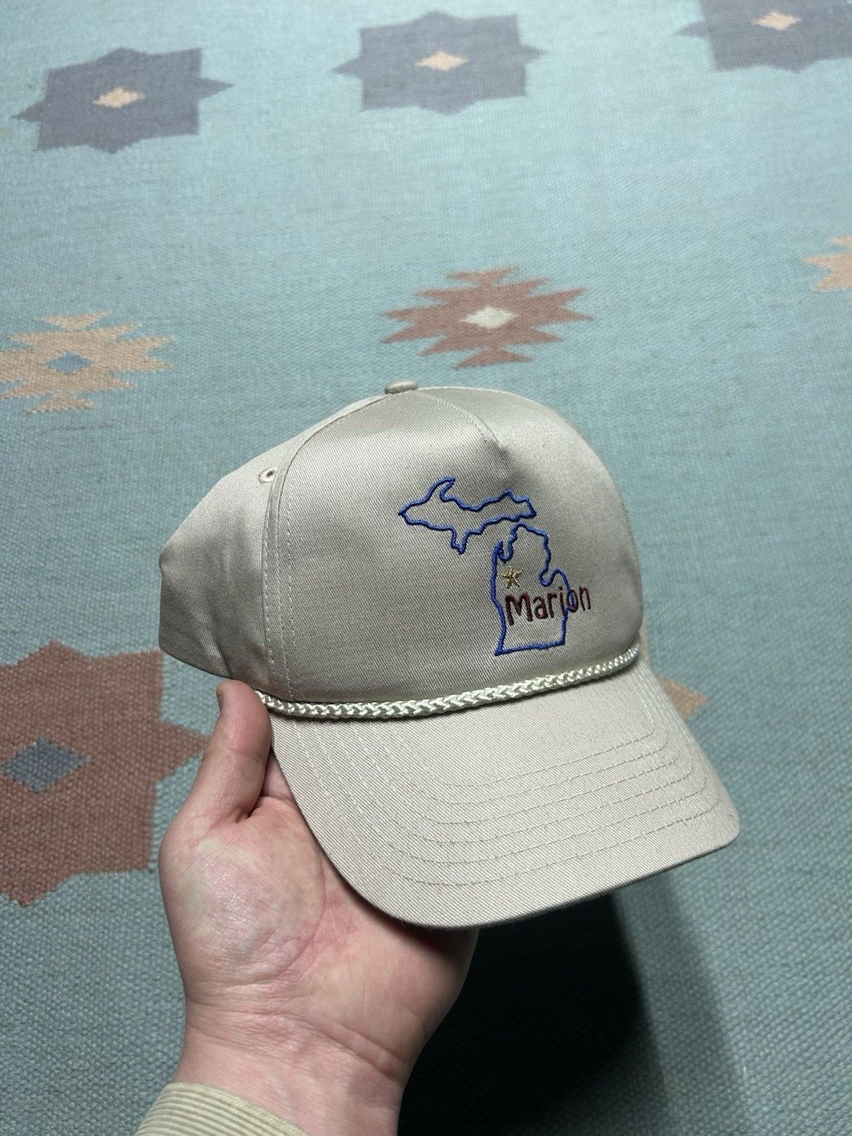 Vintage Vintage SnapBack hat Marion Michigan mitten cotton beige tan Size ONE SIZE - 1 Thumbnail