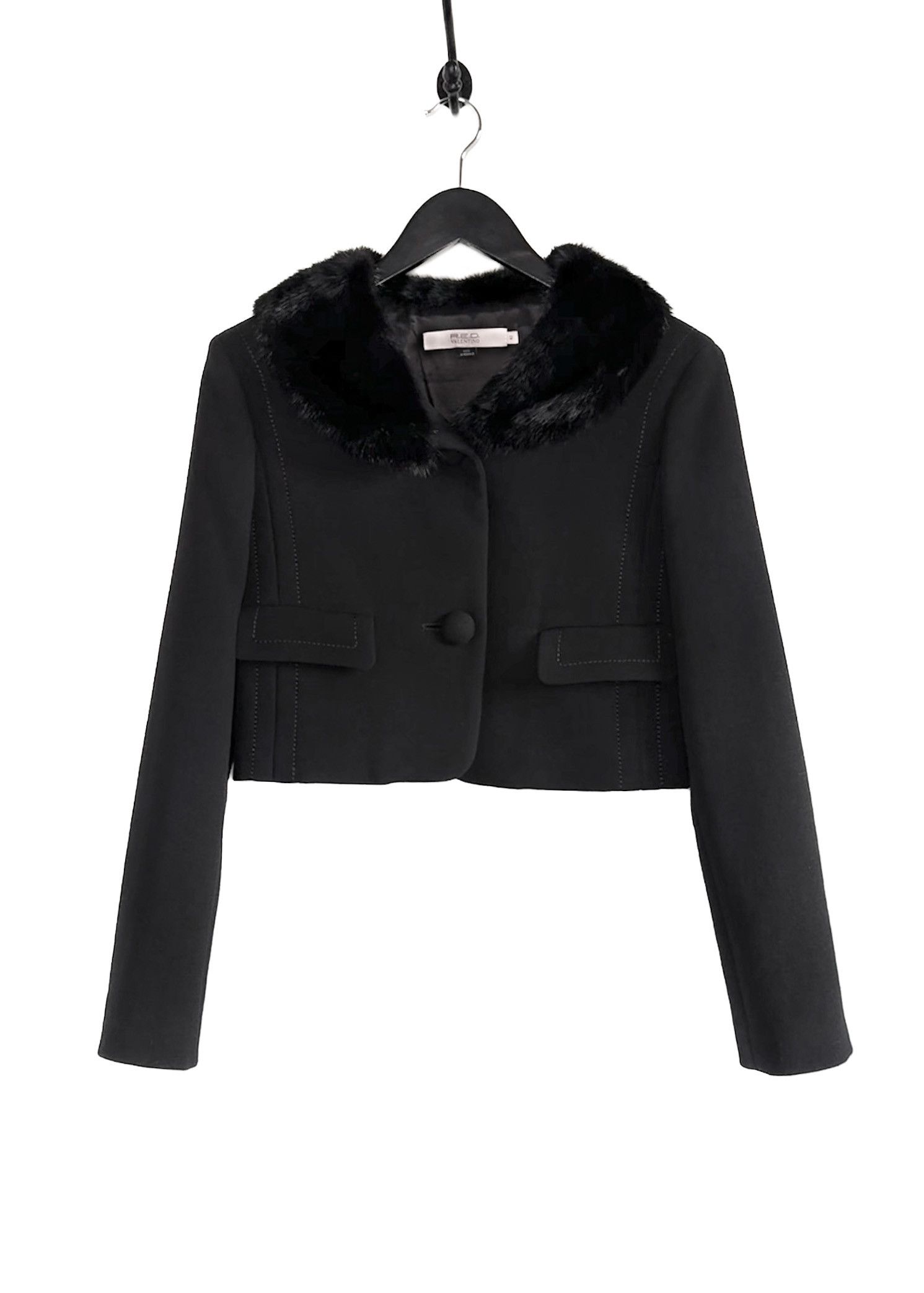 RED Valentino RED Valentino Black Mink Fur Accent Wool Blazer Size M / US 6-8 / IT 42-44 - 1 Thumbnail