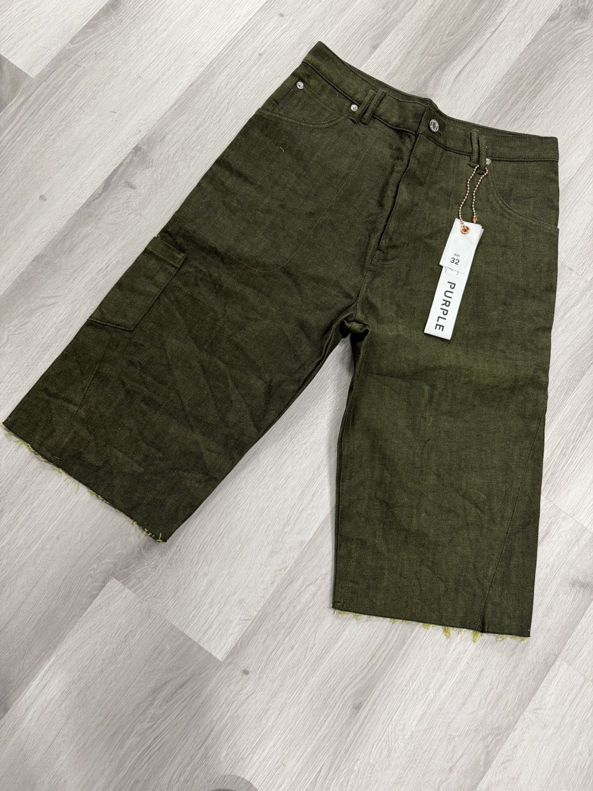 Purple Brand Purple Brand Raw Hem Cargo Shorts Olive (Size 32) Size US 32 / EU 48 - 1 Thumbnail
