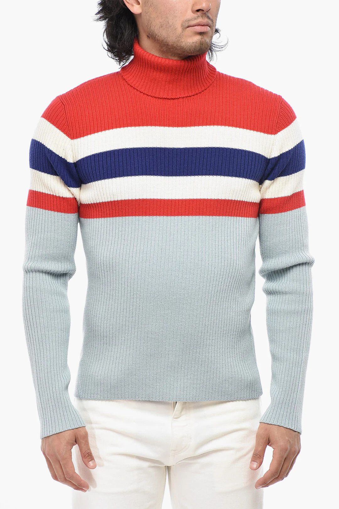 Gucci og1mm0426 Wool & Cotton Turtleneck Ribbed Sweater Multicolor Size US M / EU 48-50 / 2 - 1 Thumbnail
