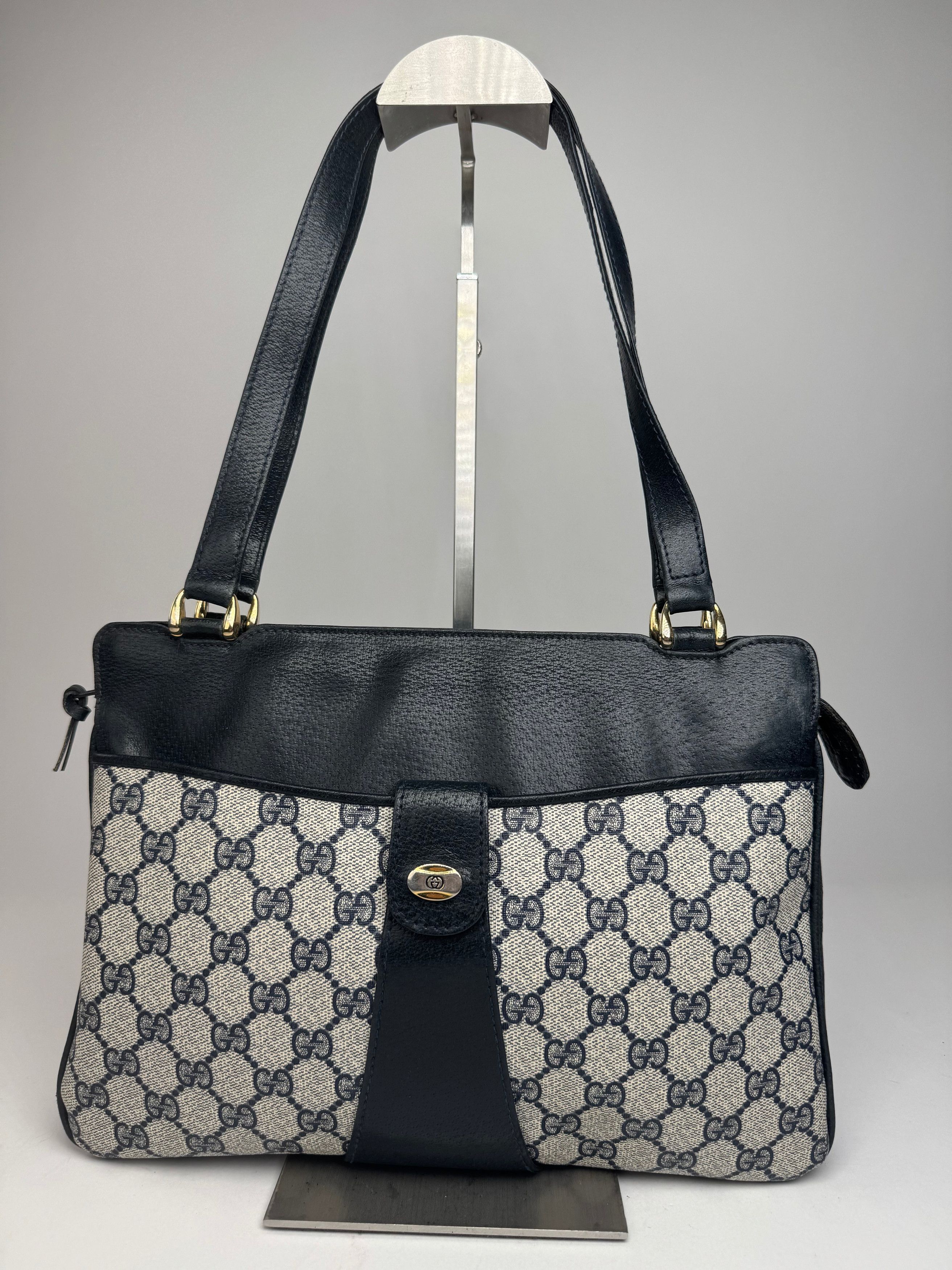 Vintage Ophidia Monogram Leather Handbag Navy Grey