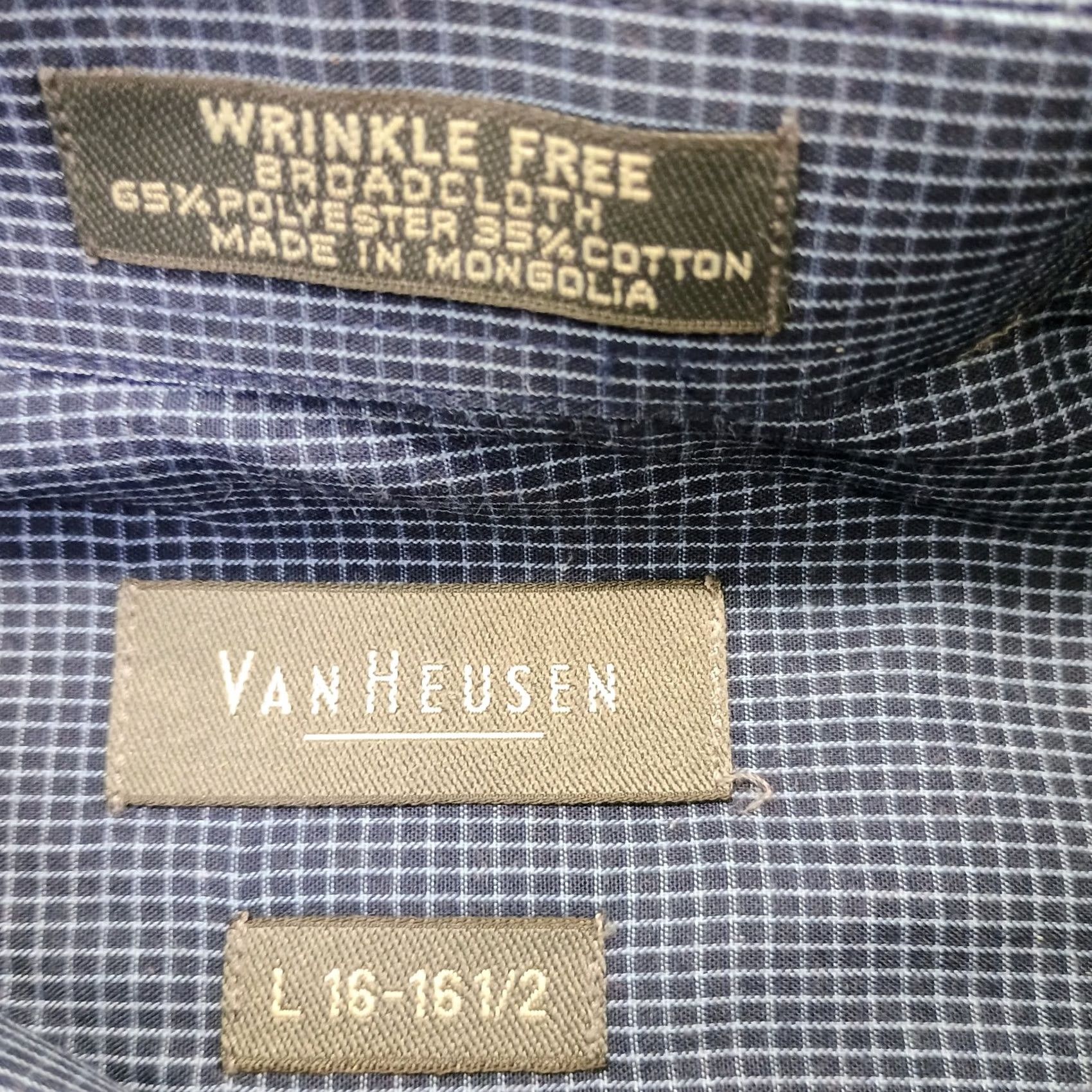 Van Heusen Van Heusen Dress Shirt Mens L Blue Gingham Wrinkle Free Button Up Size 42R - 6 Thumbnail