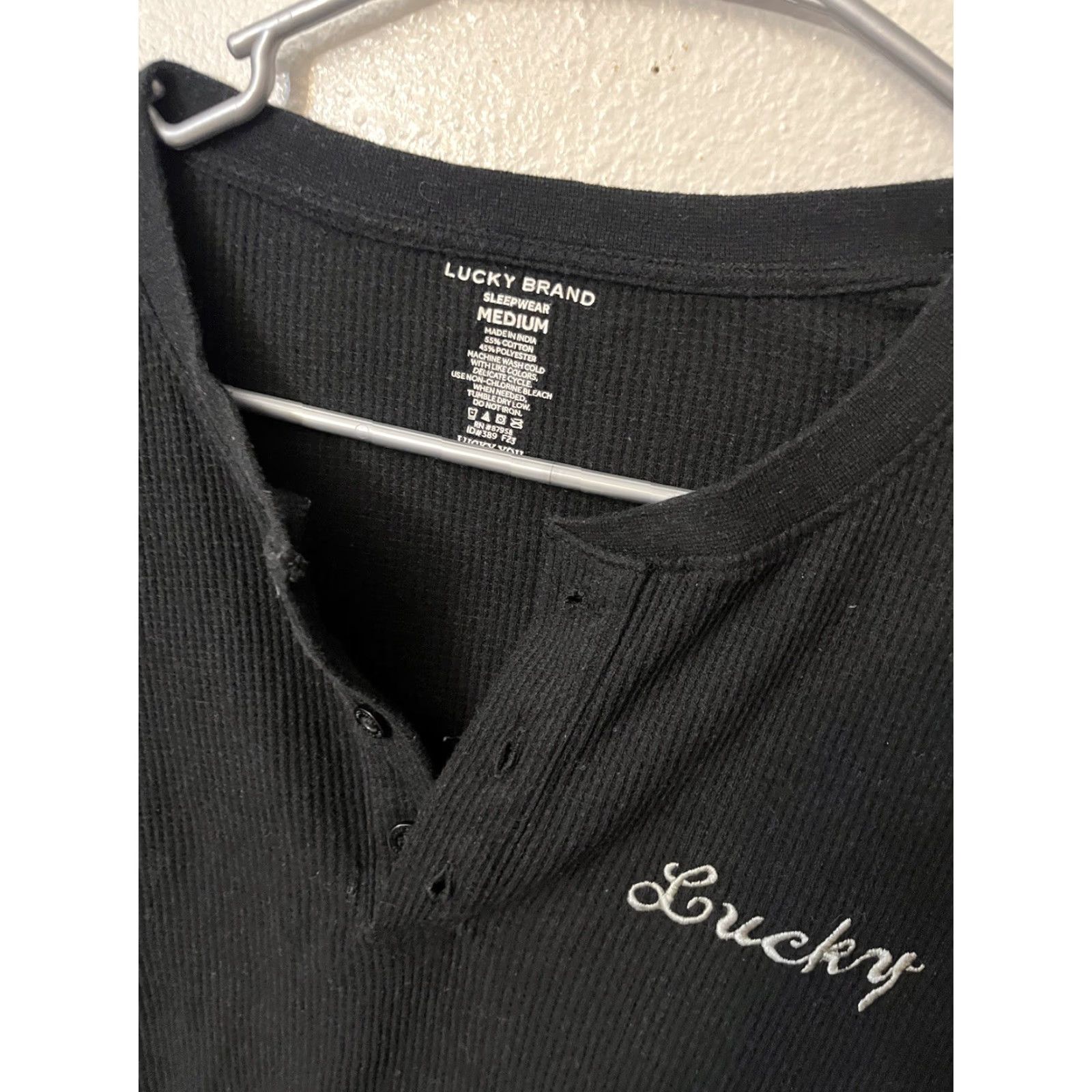 Lucky Brand Lucky Brand Black Henley Sleepwear Long Sleeve Men’s M Waffle Knit Lived In Henley Logo All Seasons Casual Shirt T-Shirt Mens Size US M / EU 48-50 / 2 - 3 Thumbnail