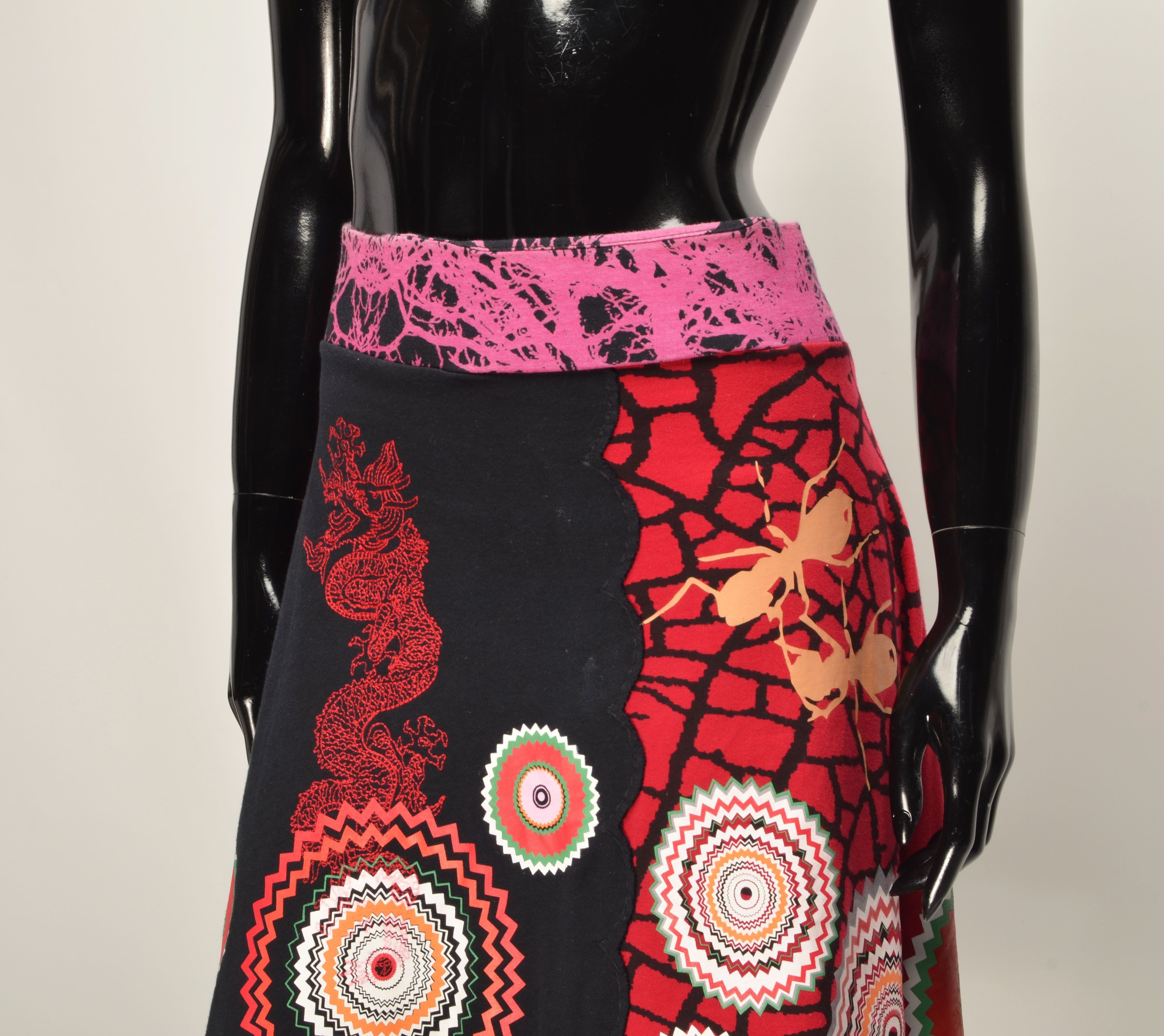 Desigual Desigual Y2K Graphic Print Grunge Dragon A-Line Skirt Size 32" / US 10 / IT 46 - 2 Thumbnail