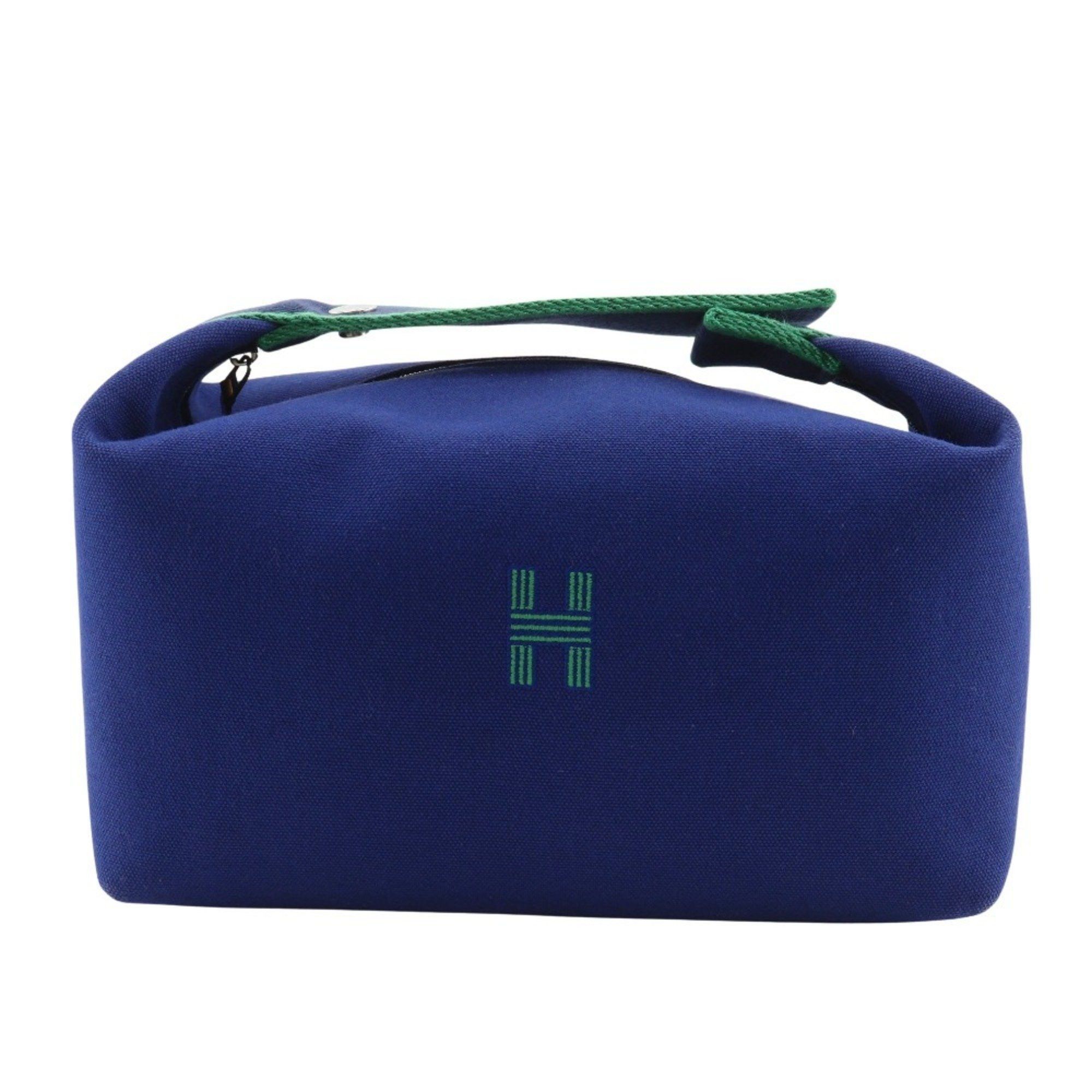 Hermes Hermes Hermès BRIDE A BLACK GM handbag in bluemarine and green canvas with zipper. Unisex. Size ONE SIZE - 1 Thumbnail