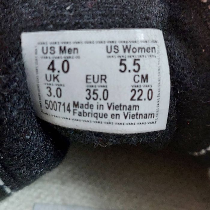 Vans size on sale 5.5 in cm