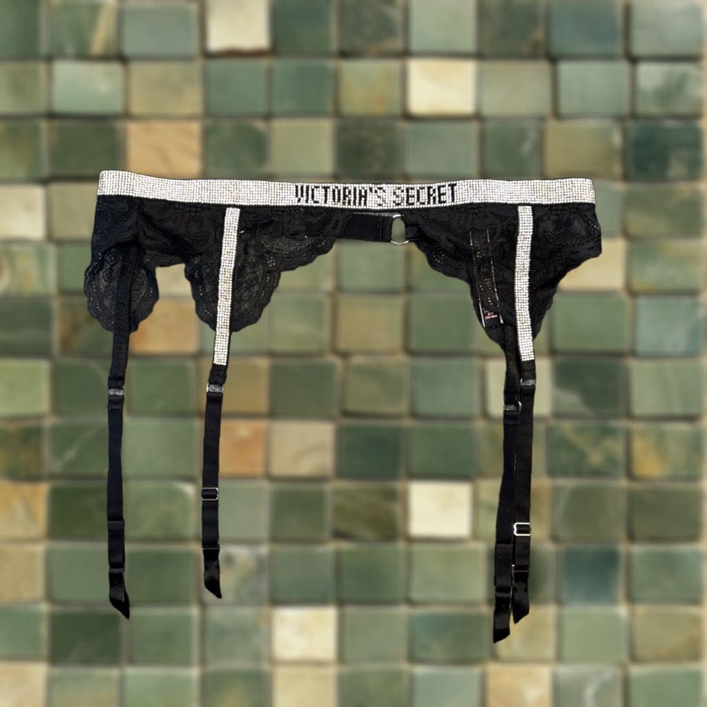 Victoria's Secret Victoria's Secret Women's Black Lace Garter Belt With Silver Rhinestone Sequins M/ L Size ONE SIZE - 1 Thumbnail