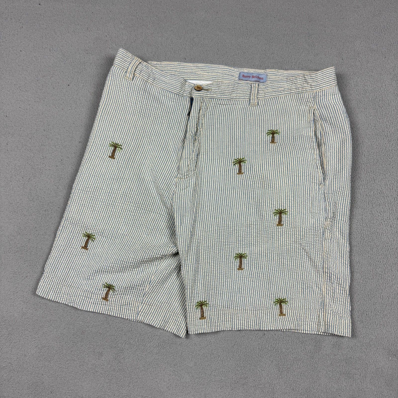 Barry Bricken Barry Bricken Seersucker Shorts Palm Tree Embroidered 34 Size US 34 / EU 50 - 2 Thumbnail