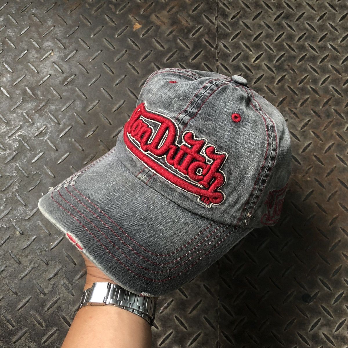 Von Dutch 🚫 SOLD 🚫 Vondutch Spell Out Distressed Hat Greywashed Size ONE SIZE - 3 Thumbnail