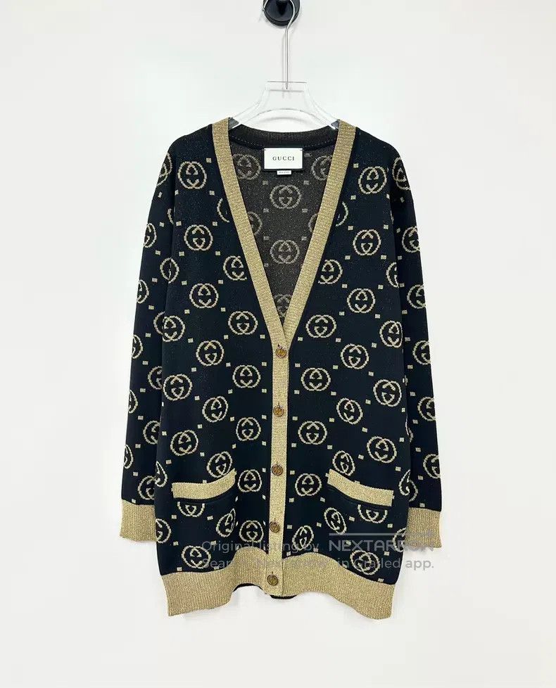 Gucci Gucci Black gold silk double G full logo knitted cardigan Size XS / US 0-2 / IT 36-38 - 1 Thumbnail