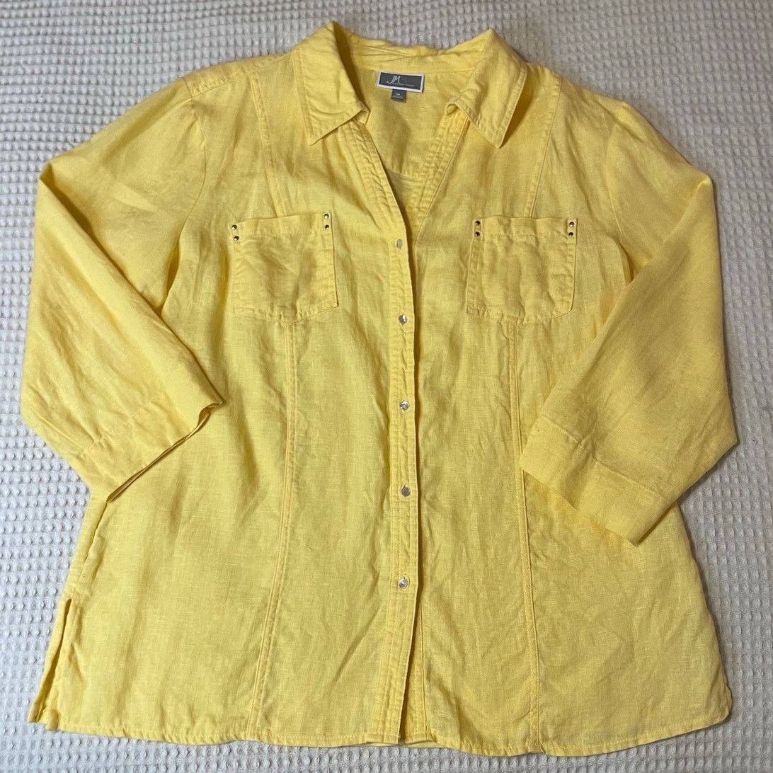 Other JM Collection Linen Cotton Yellow Button Up Top 14 Size XL / US 12-14 / IT 48-50 - 11 Thumbnail