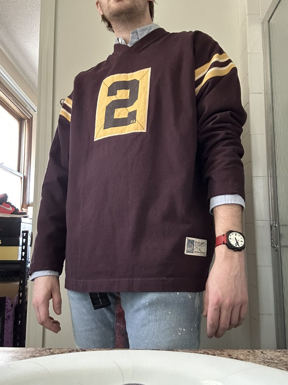 Russell Athletic SLUBBY MiDDLEWEiGHT RUGBY TOP DEEP MAROON OLD GOLD U of M Size US L / EU 52-54 / 3 - 16 Thumbnail