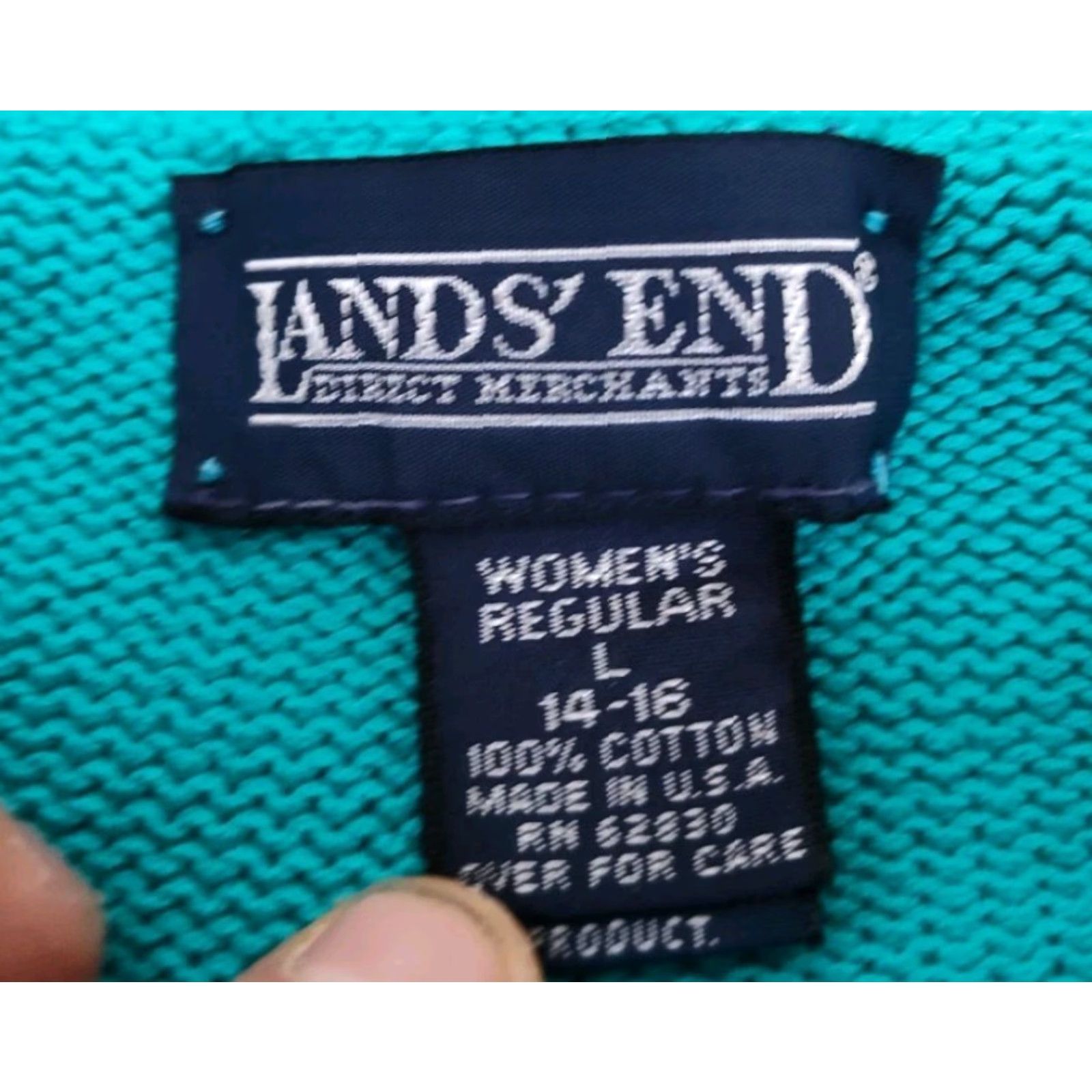 Lands' End VINTAGE Lands' End Women's Sweater Pullover V-Neck Blue 100% Cotton Fall Winter Spring Casual Size L / US 10 / IT 46 - 7 Thumbnail