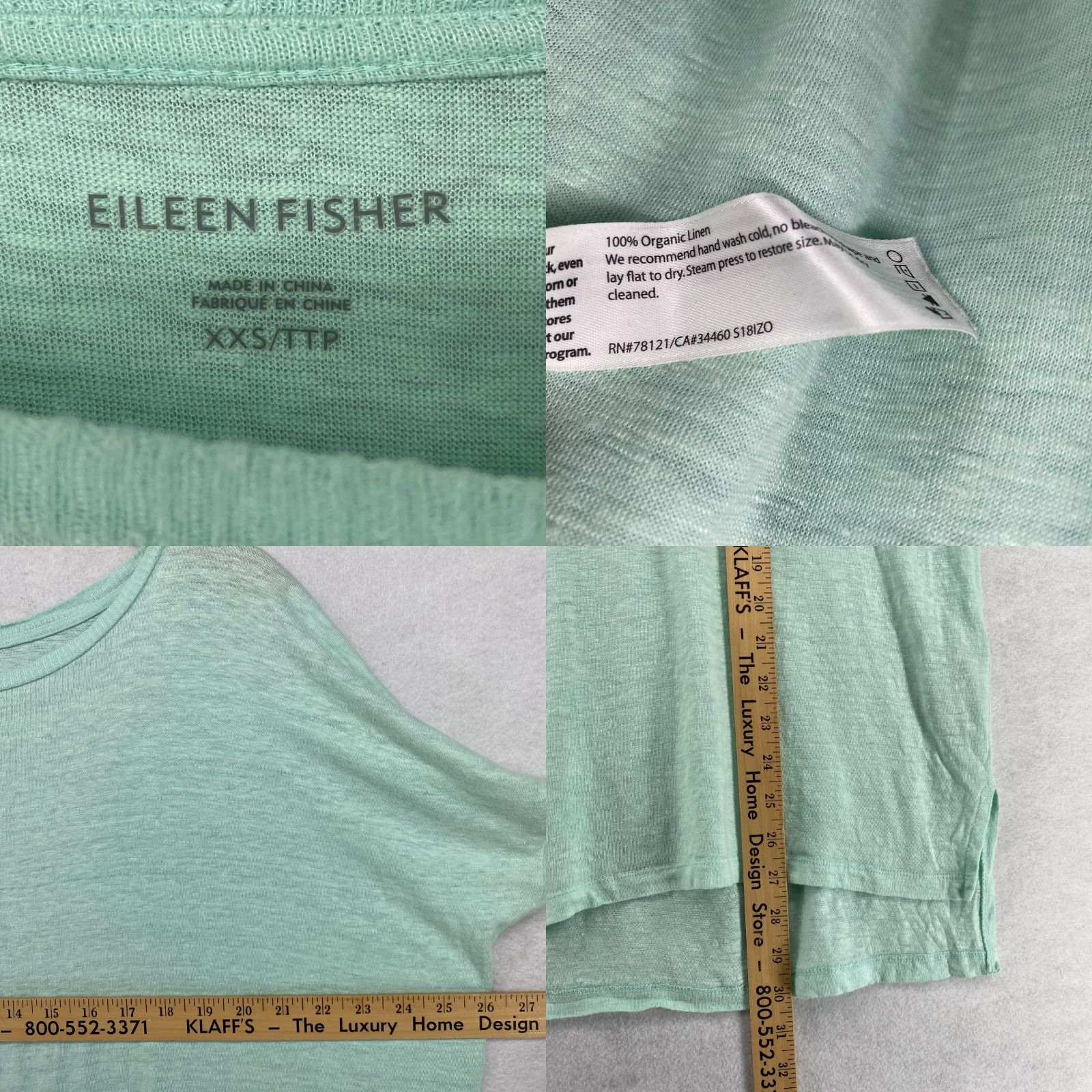 EILEEN FISHER Tunic 2XS Organic Linen Slub Jersey Oversized Dolman Sleeve Green Shirt Women 2XS Tunic Bohemian Retro Style