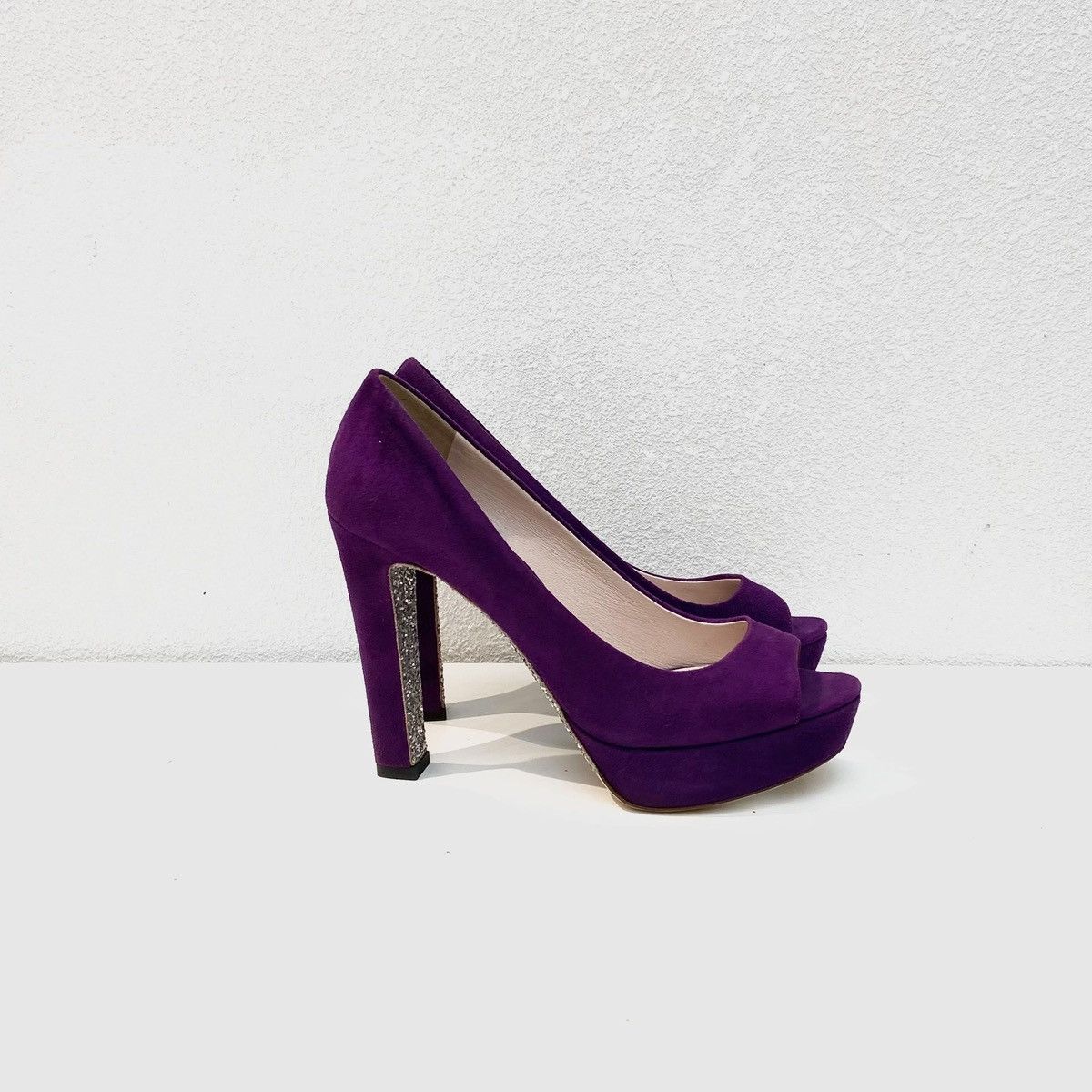 Miu Miu Miu Miu purple suede peep-toe platform pumps Size US 6.5 / IT 36.5 - 3 Thumbnail