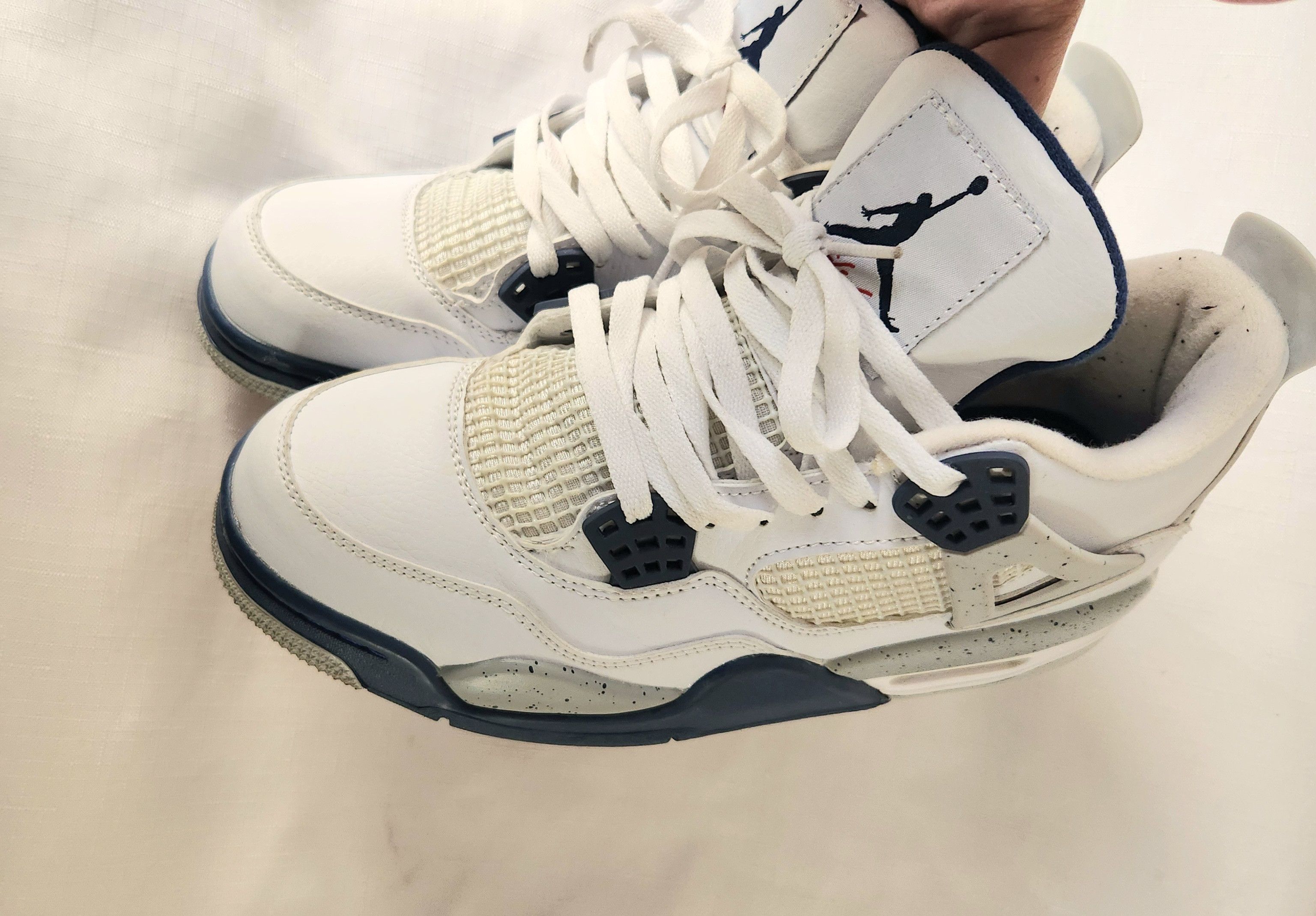 Jordan Brand × Nike Nike Air Jordan 4 Retro 8 White Midnight Navy Grey DH6927140 Size US 8 / EU 41 - 12 Thumbnail