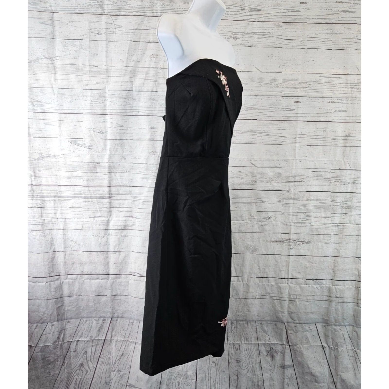 Pinko Rock Steady Womens Strapless Dress Sz 12 Black Pink Embroidered Floral Size XL / US 12-14 / IT 48-50 - 4 Thumbnail
