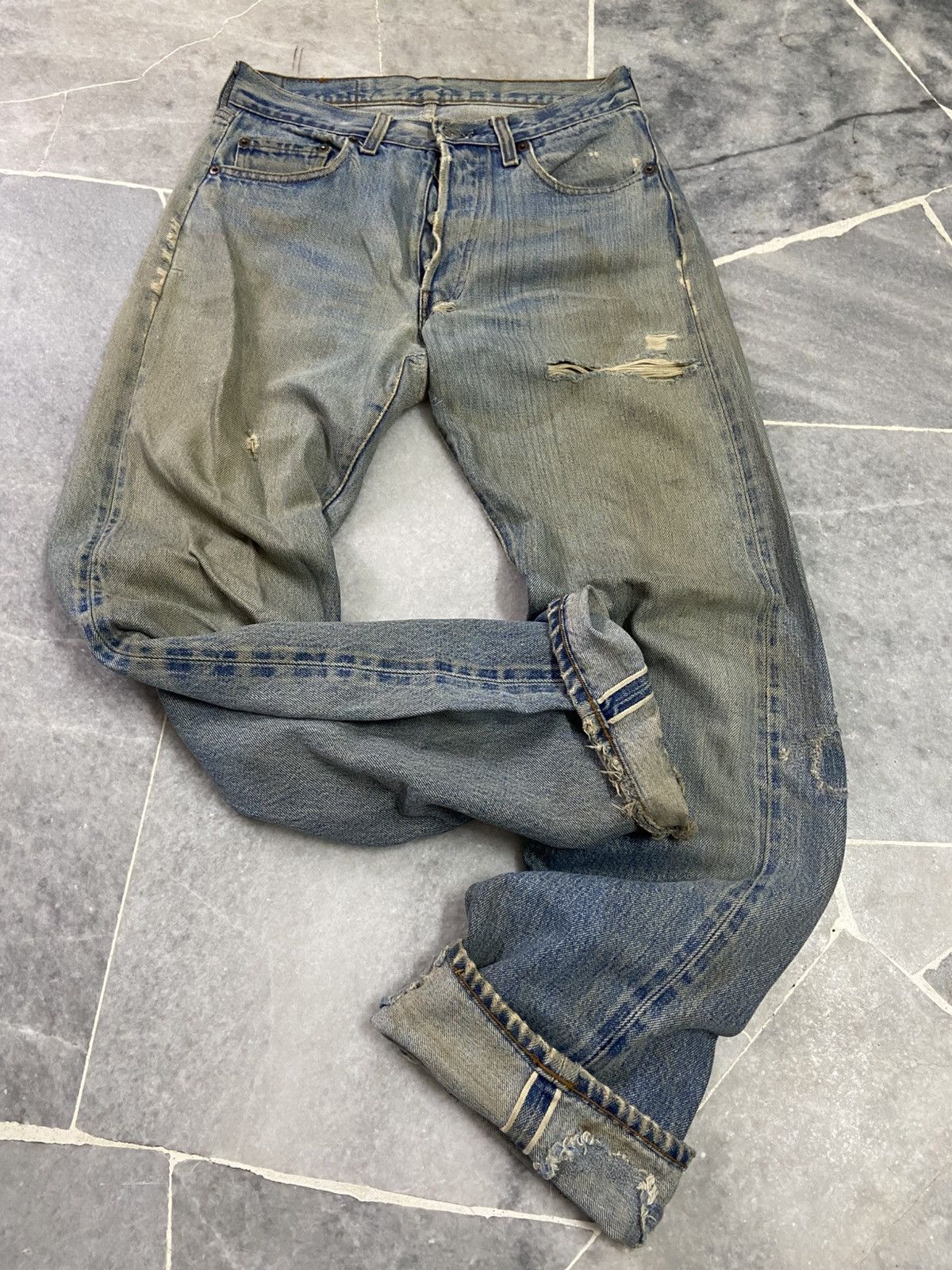 Levi's Vintage 70s Levis 501 Redline Selvedge Jeans Distressed Size US 28 / EU 44 - 9 Thumbnail