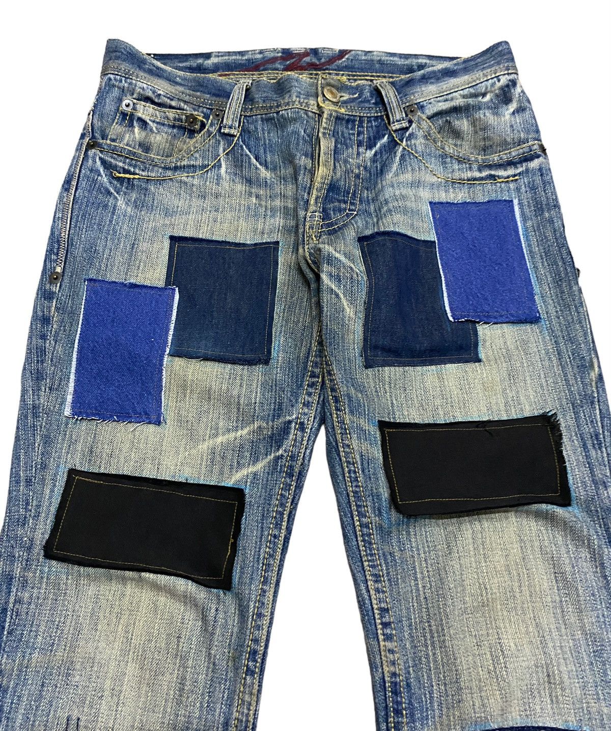If Six Was Nine Rare Design Vintage Three Stones Throw Patchwork Jeans 2000s Size US 32 / EU 48 - 3 Thumbnail