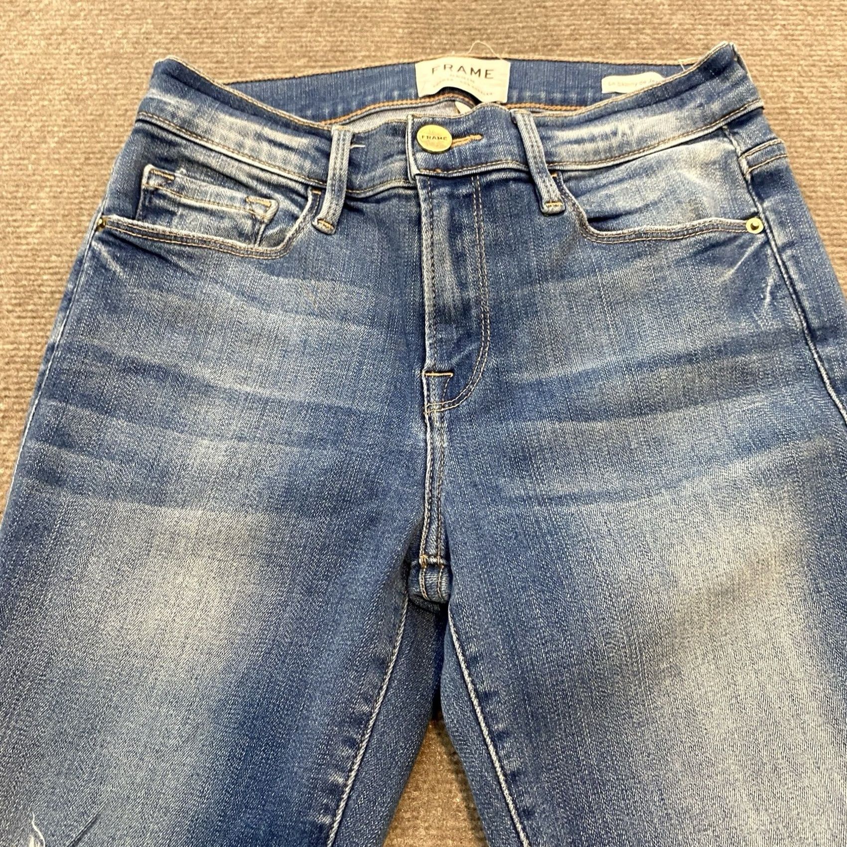 Frame FRAME Le Skinny De Jeanne Jeans Womens 26 Blue Denim Distressed Stretch 5-Pocket Inseam 27in Slim Skinny Jeans Mens Womens Size 26" / US 2 / IT 38 - 2 Thumbnail