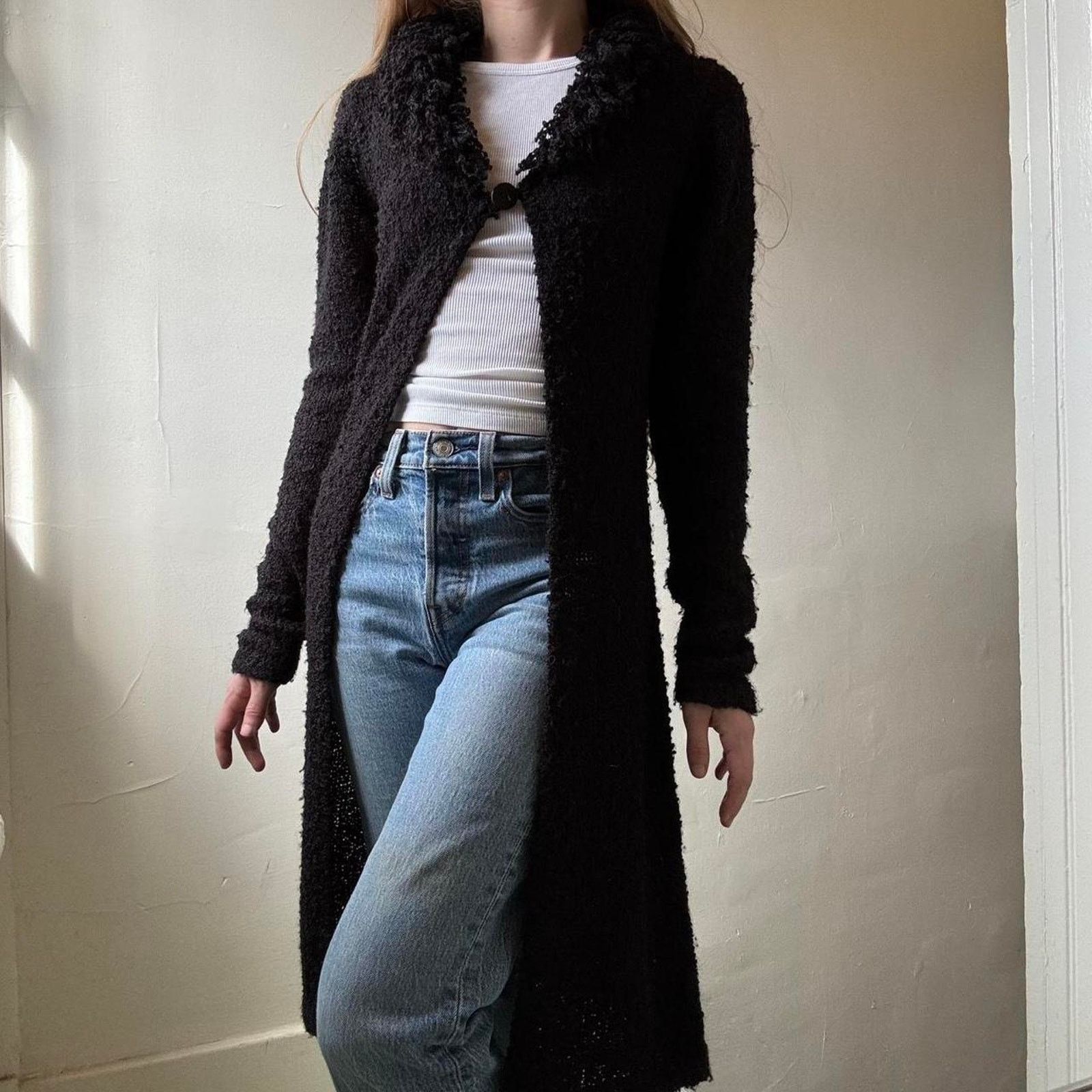 Vintage Vintage Takeout Black Knit Y2K Duster Small Diva Sassy Size S / US 4 / IT 40 - 3 Thumbnail