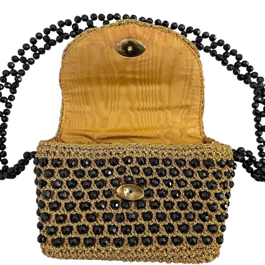 Vintage Vintage Italian Gold Crochet Black Bead Glam Evening Bag Size ONE SIZE - 6 Thumbnail