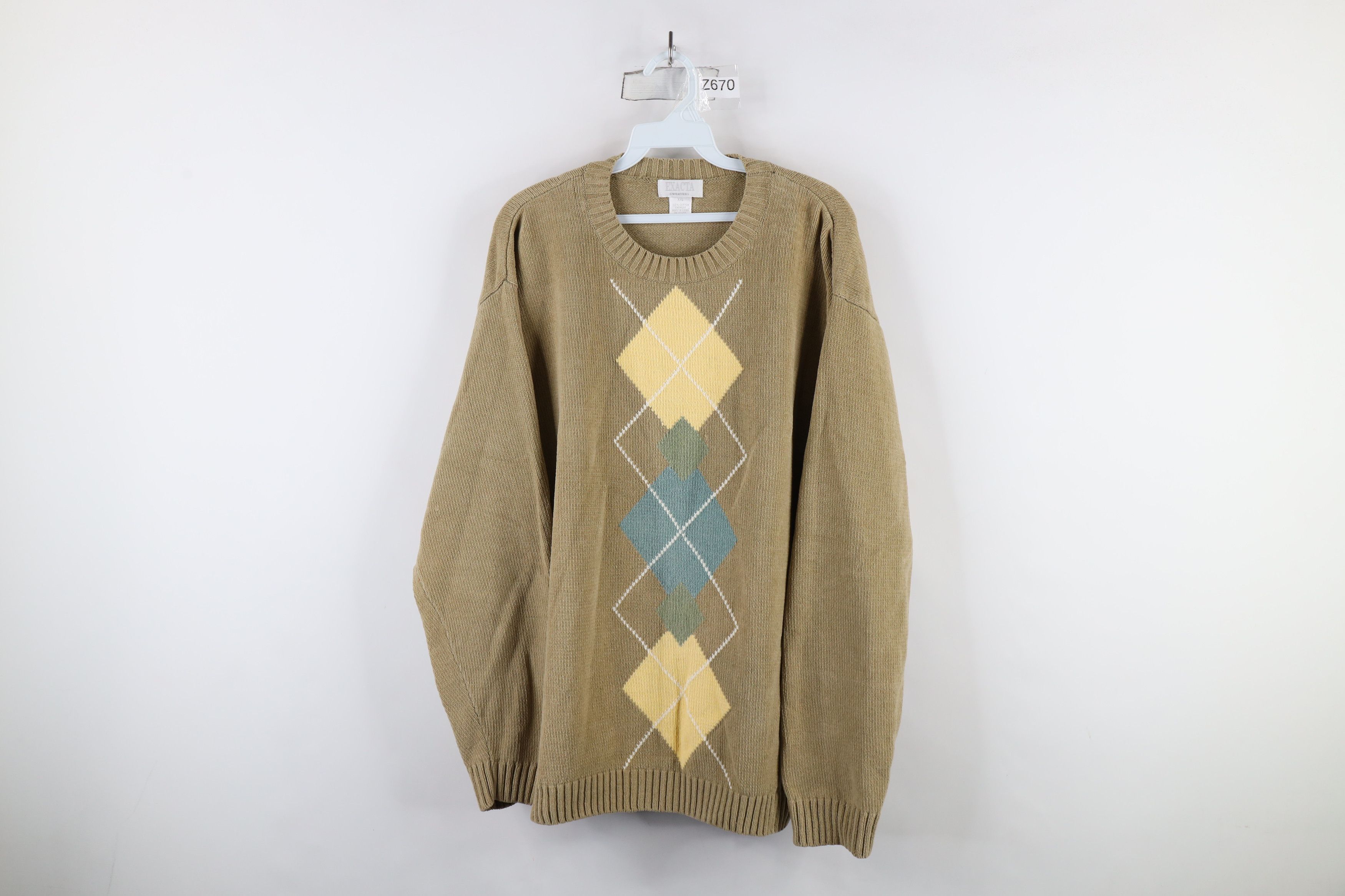 Vintage Vintage 90s Streetwear Argyle Diamond Ribbed Fleece Sweater Size US XXL / EU 58 / 5 - 1 Thumbnail