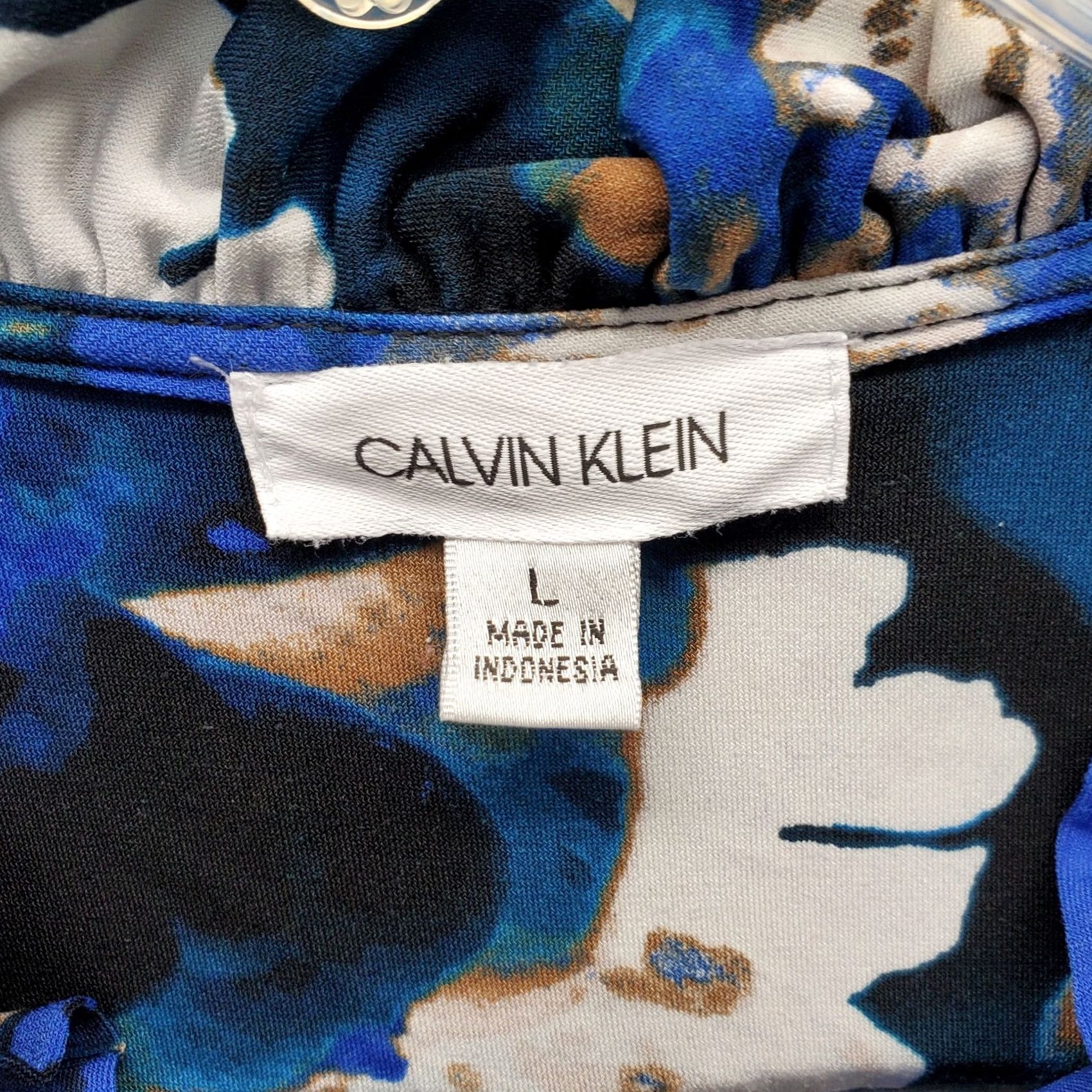 Calvin Klein Calvin Klein Blouse Top Womens L Blue Floral Stretch Ruffle V-Neck Button Front Size L / US 10 / IT 46 - 5 Thumbnail