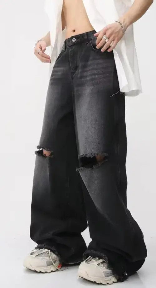 Japanese Brand Kurumi x Meifa Casual loose-fitting ripped denim trousers Size US 34 / EU 50 - 6 Thumbnail