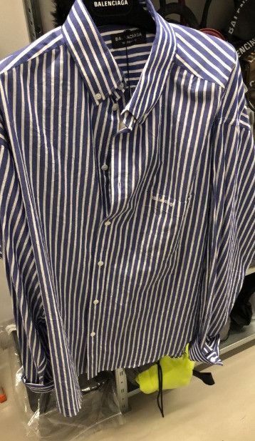 image of Balenciaga O1S1Rm0224 Large Fit Shirt In Blue & White in Blue/White, Men's (Size Small)