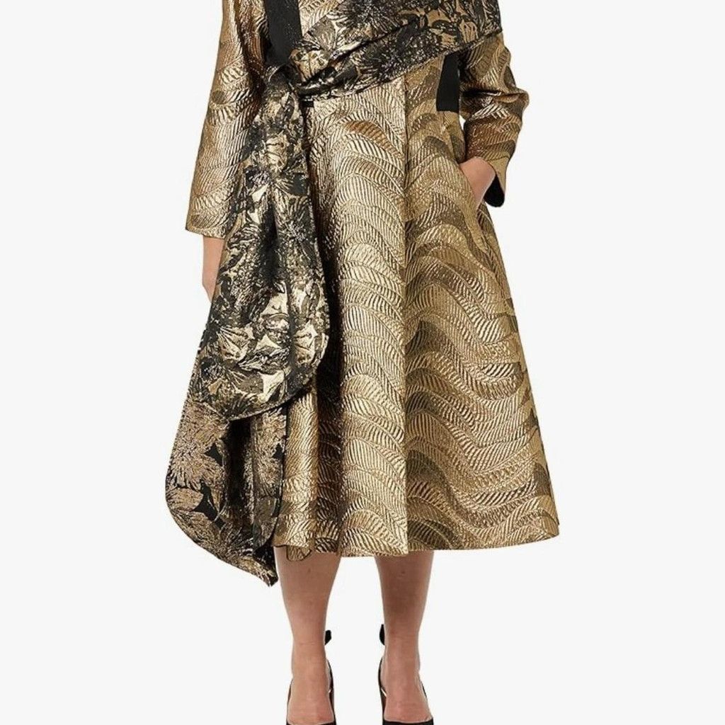 The Unbranded Brand MAKING THE CUT Women's Metallic Jaquard Coat & Scarf Size XS / US 0-2 / IT 36-38 - 7 Thumbnail